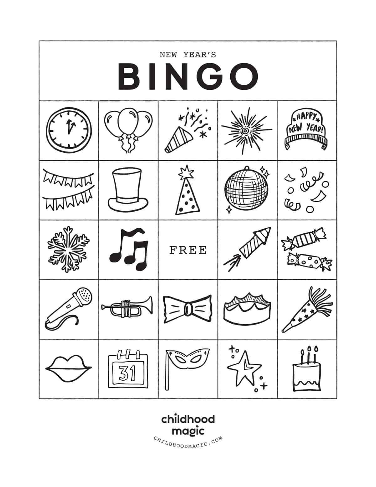 New Year'S Bingo - Childhood Magic inside New Year Bingo Cards