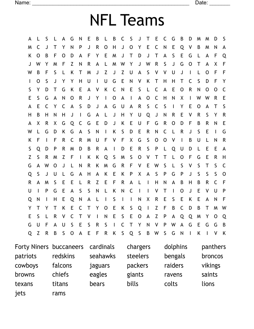 Nfl Teams Word Search - Wordmint with regard to Nfl Word Search Printable