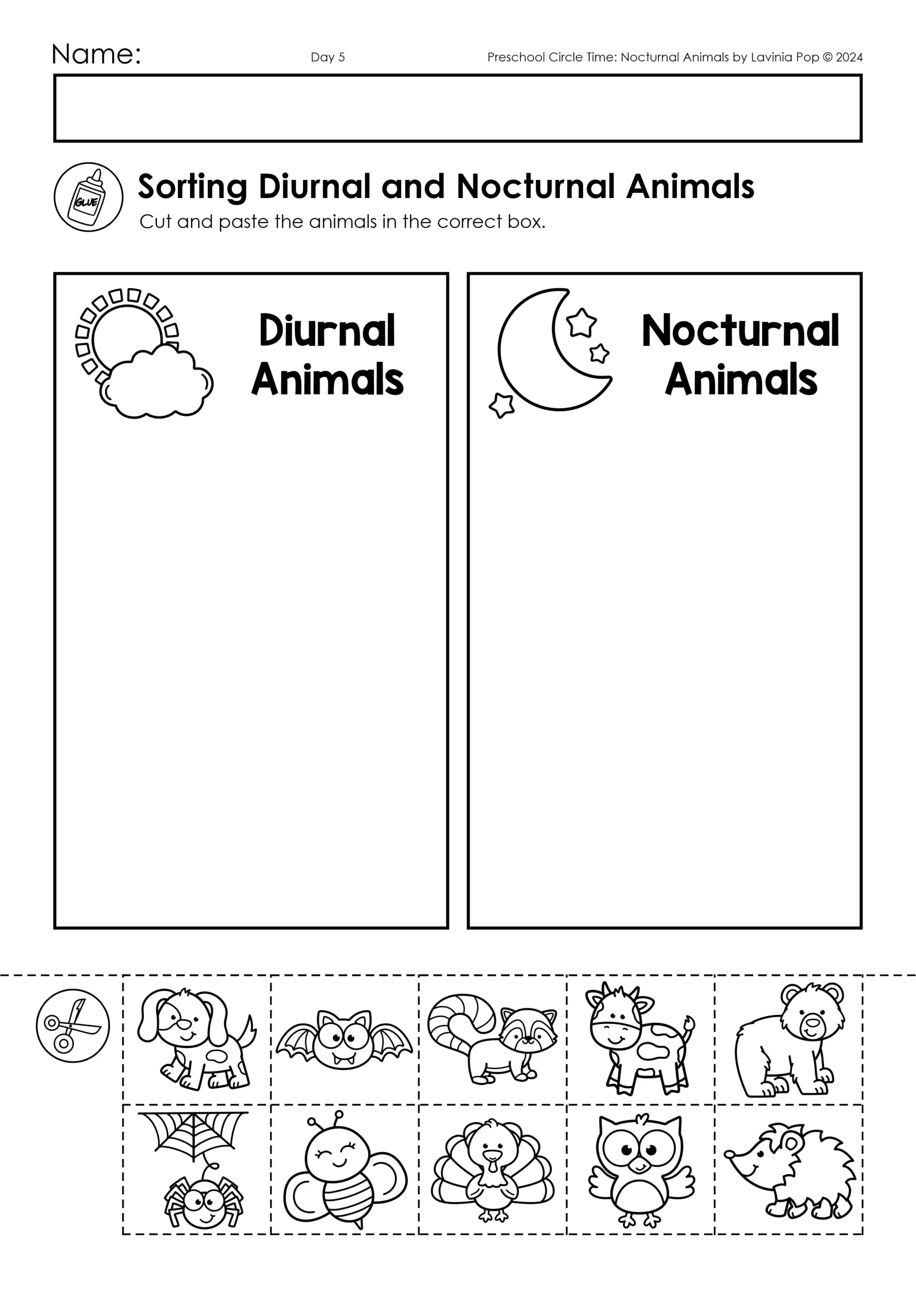 Nocturnal Animals Preschool Circle Time Plan within Free Printable Nocturnal And Diurnal Animals Worksheets