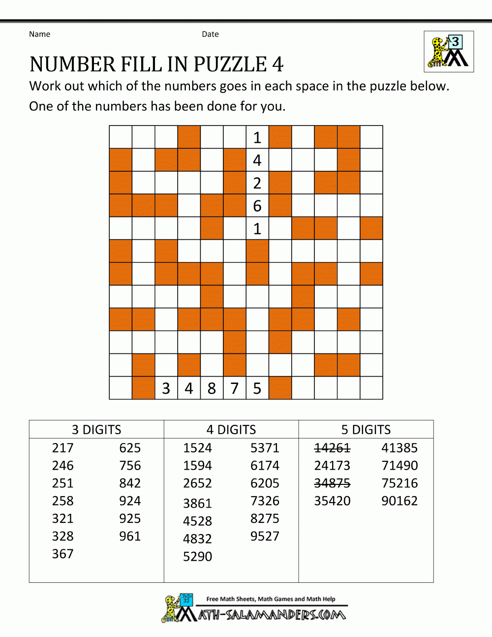 Number Fill In Puzzles for Number Fill It In Puzzles Printable