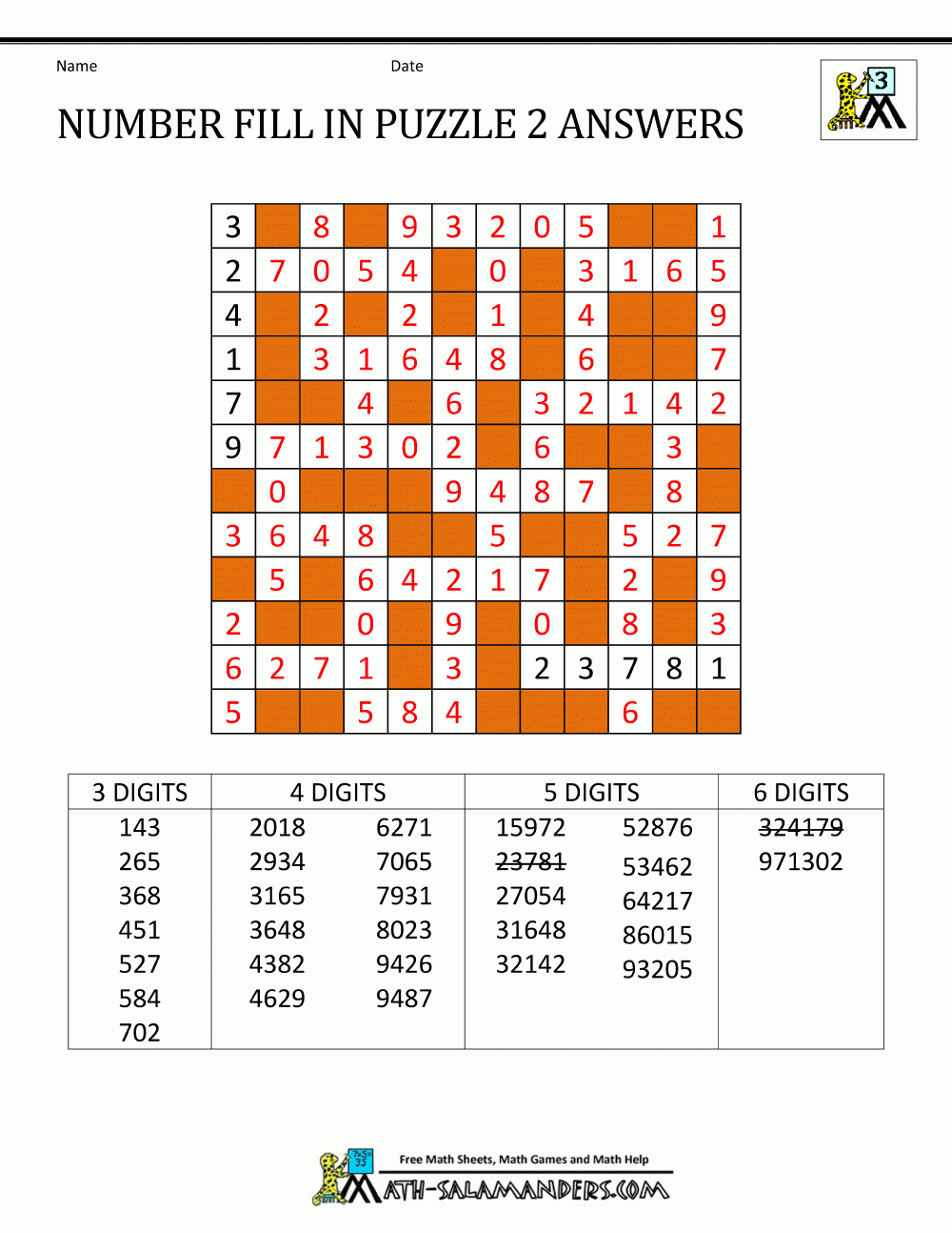 Number Fill In Puzzles inside Number Fill In Puzzle Printable