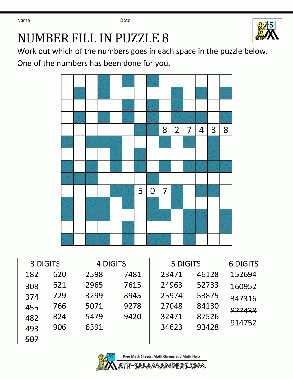 Number Fill In Puzzles throughout Number Fill In Puzzle Printable