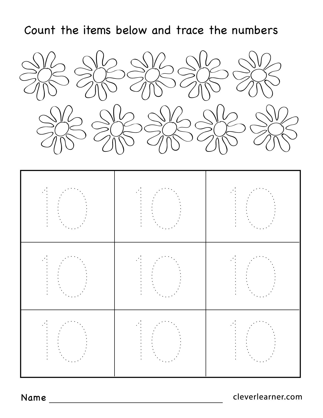 Number Ten Writing, Counting And Identification Printable in Number Ten Worksheet Printable