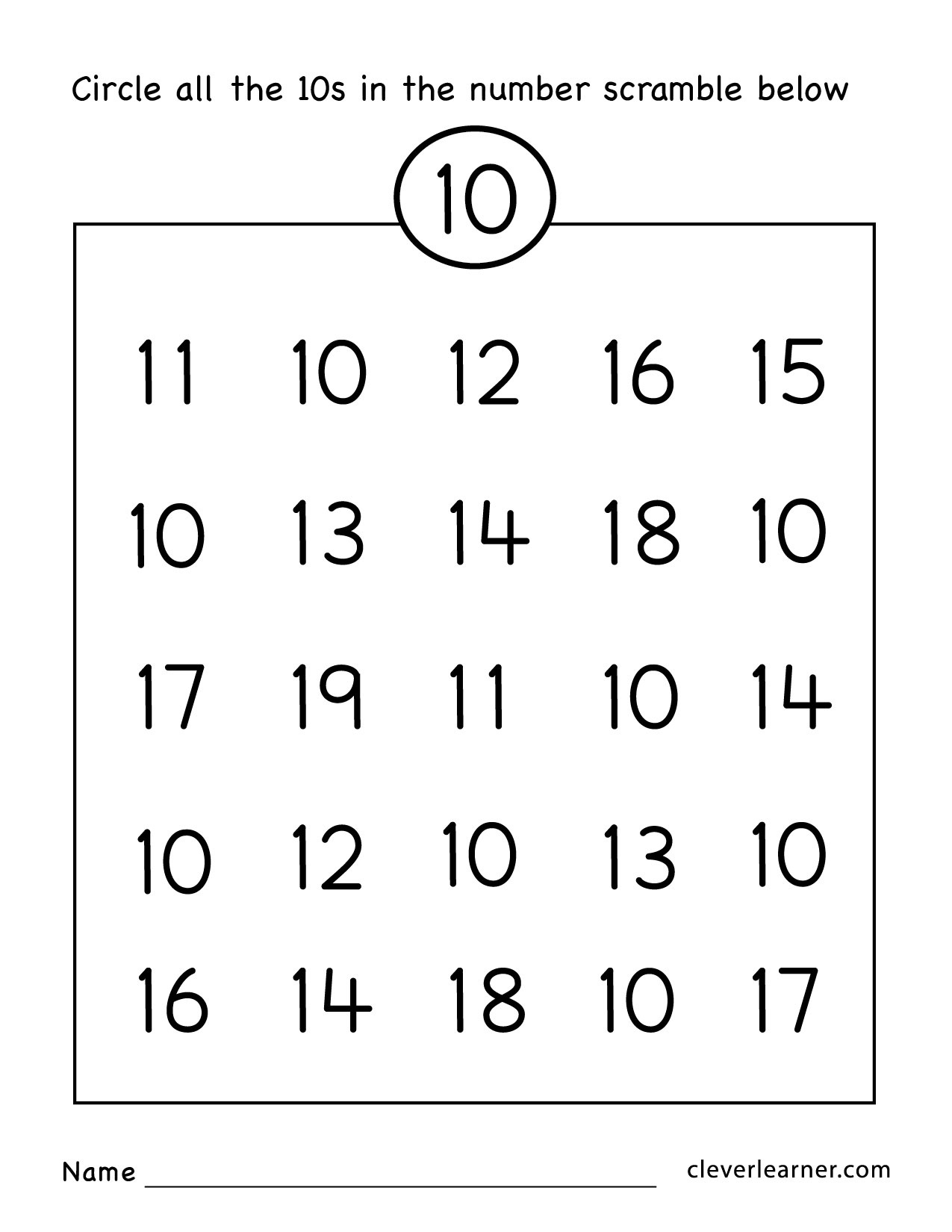 Number Ten Writing, Counting And Identification Printable within Number Ten Worksheet Printable