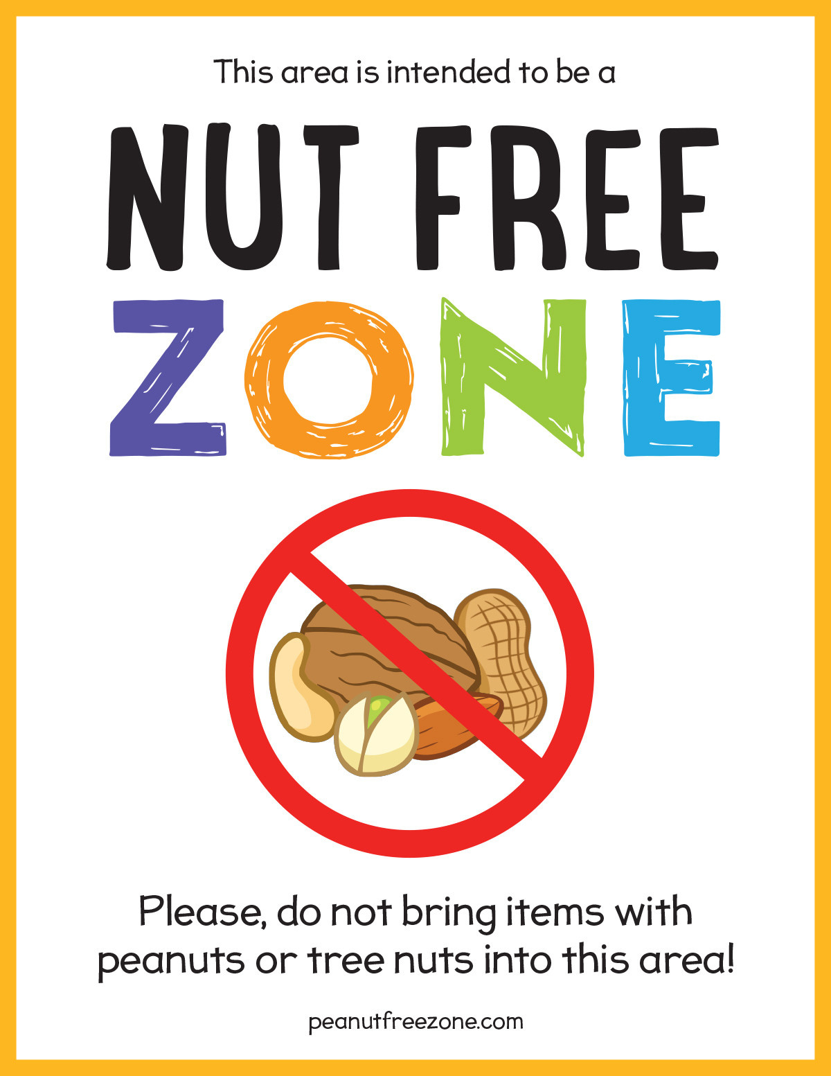 Nut Free Zone Poster, 8-1/2&amp;quot; X 11&amp;quot; with regard to Free Printable Nut Free Zone Sign