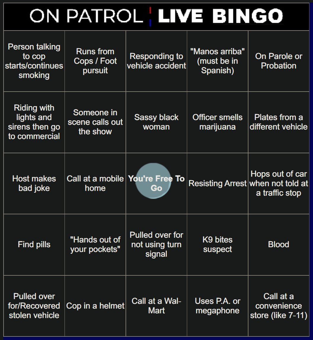 On Patrol: Live على X: &amp;quot;Okay #Opnation, We Have Our First with regard to On Patrol Bingo Card Generator