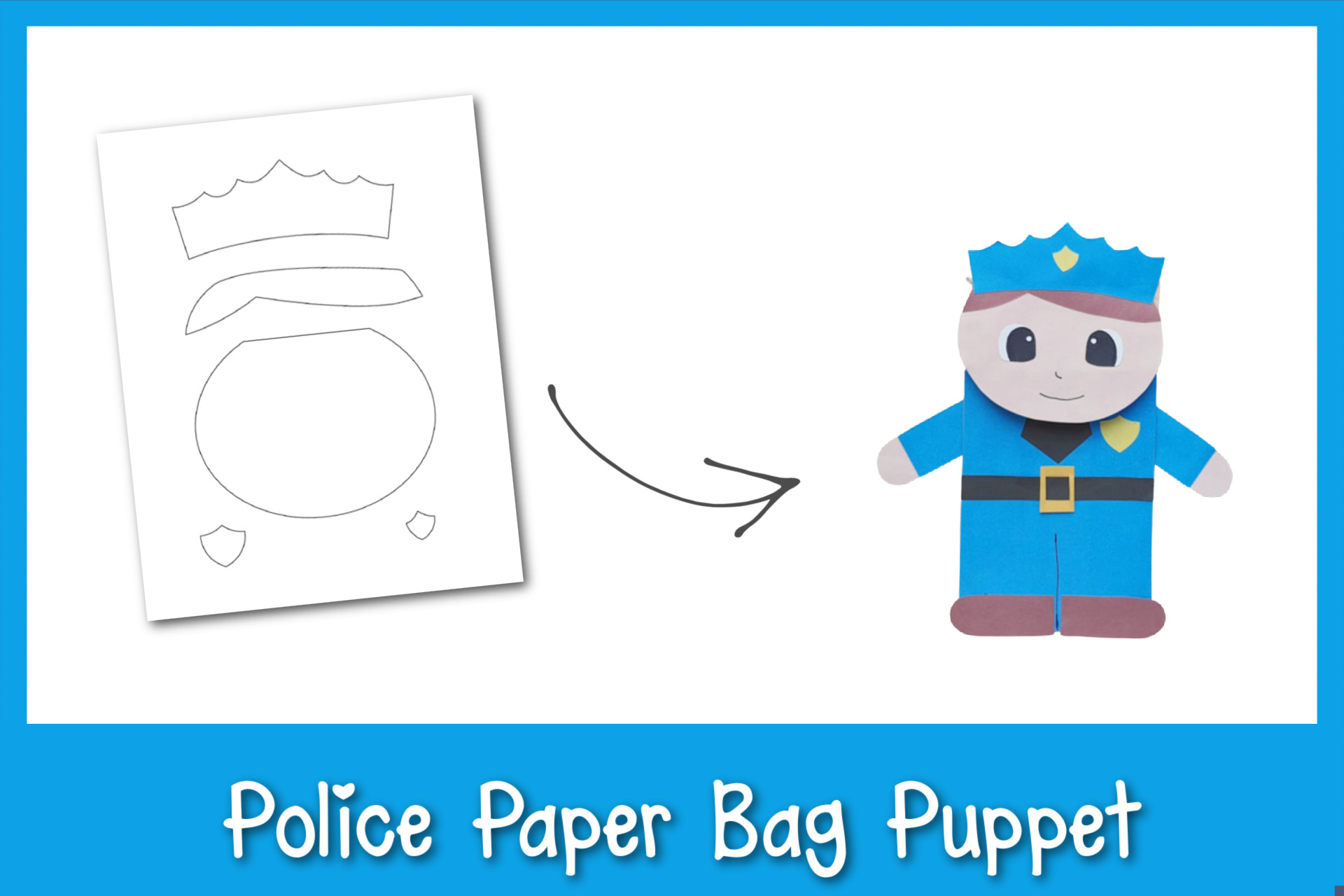 Paper Bag Police Puppet - Frosting And Glue- Easy Crafts, Games for Printable Police Officer Puppet Template