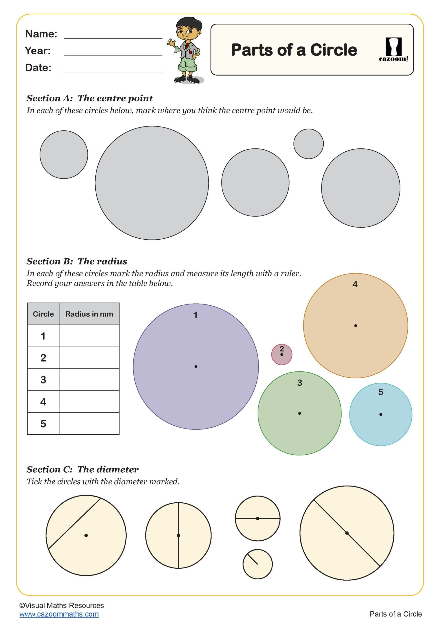 Parts Of A Circle Worksheet | Pdf Printable Geometry Worksheets intended for Free Worksheet Circle Radius Printable