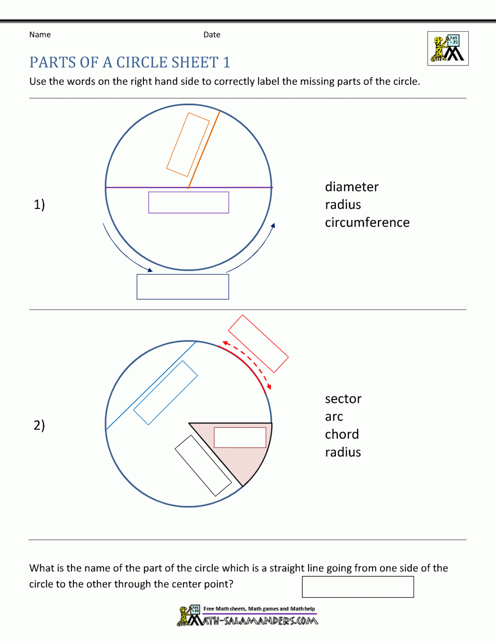 Parts Of A Circle Worksheet within Free Worksheet Circle Radius Printable