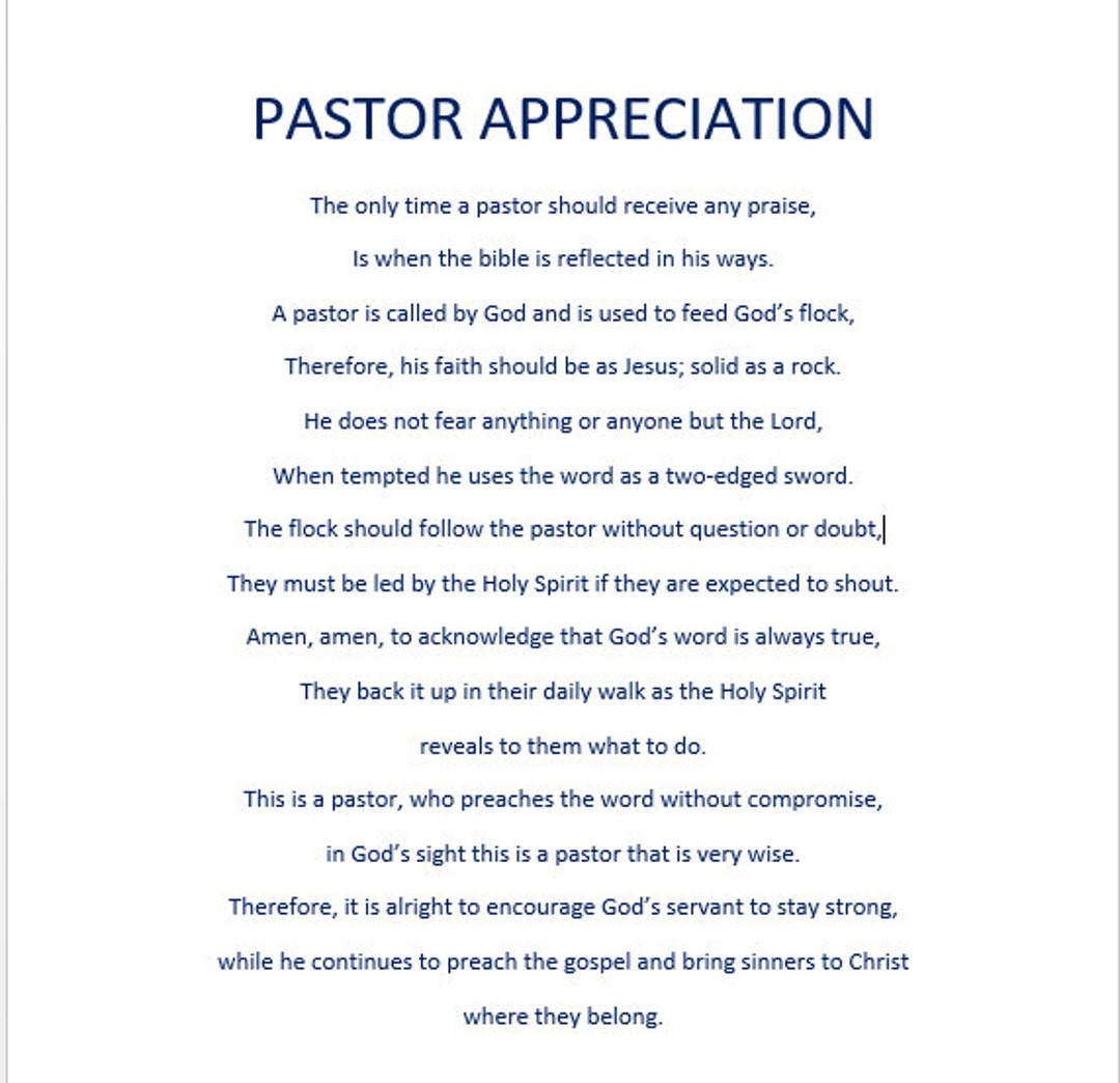 Pastor Appreciation Digital Download Poem - Etsy Canada regarding Free Printable Poems For Pastor Appreciation