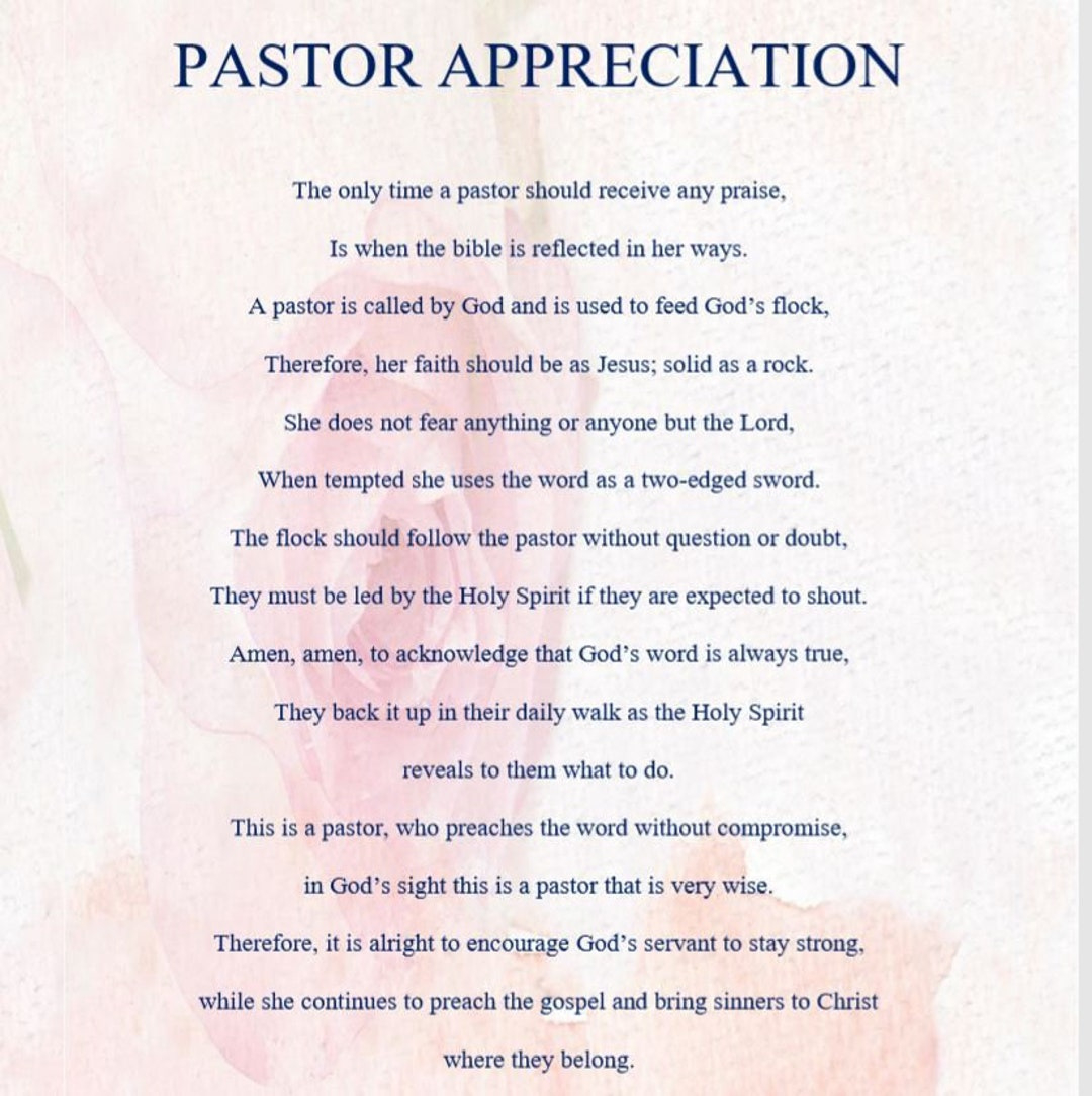 Pastor Appreciation With Background Women Digital Download Poem - Etsy in Free Printable Poems For Pastor Appreciation