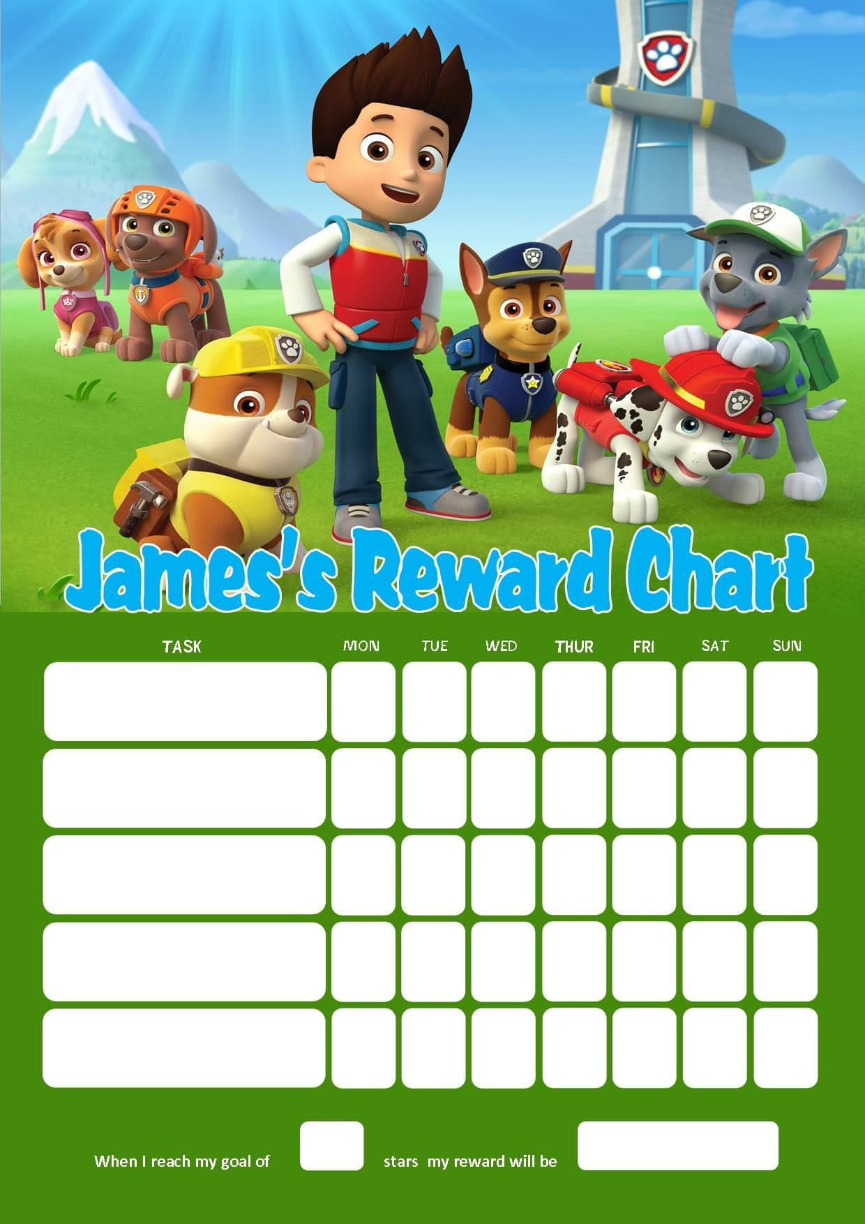 Personalised Paw Patrol Reward Chart (Adding Photo Option Available) intended for Free Printable Paw Patrol Reward Chart