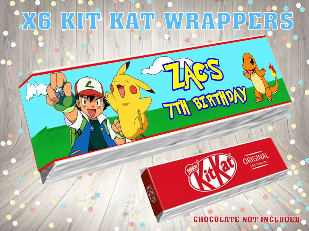 Personalised Pokemon Kit Kat Label / Wrapper Ideal Party Bag pertaining to Pokemon Kitkat Wrappers Free Printable