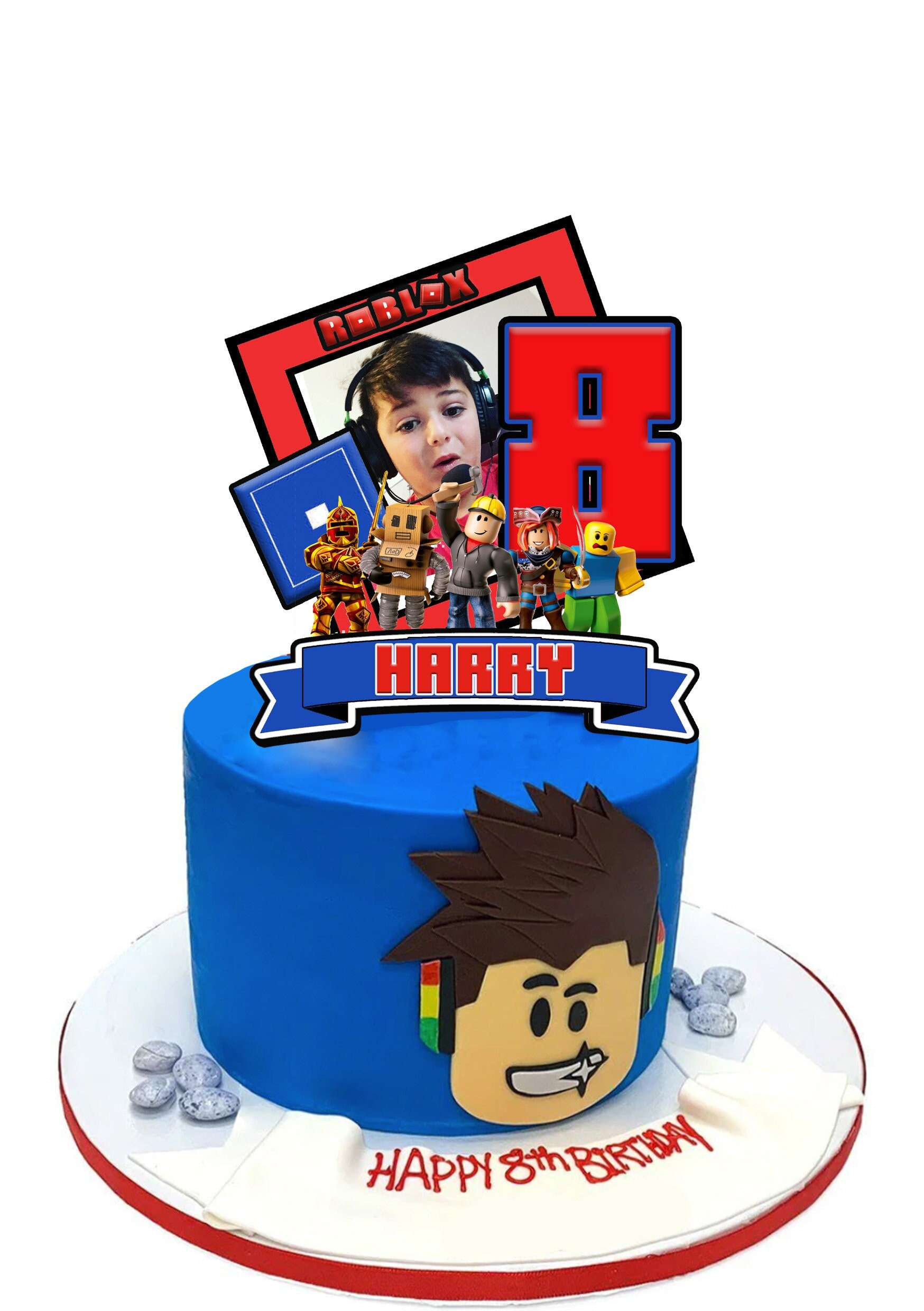 Personalised Roblox Cake Topper With Any Name, Age And Your Photo within Downloadable Roblox Cake Topper Printable