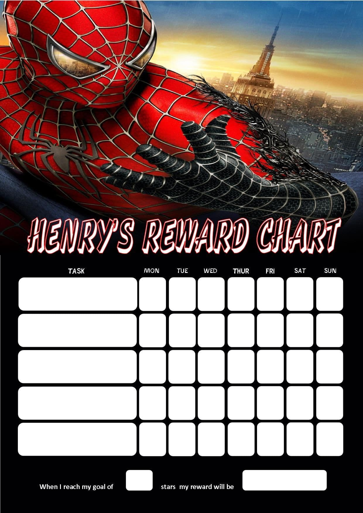 Personalised Spider-Man Reward Chart (Adding Photo Option Available) inside Spiderman Reward Chart Printable Free