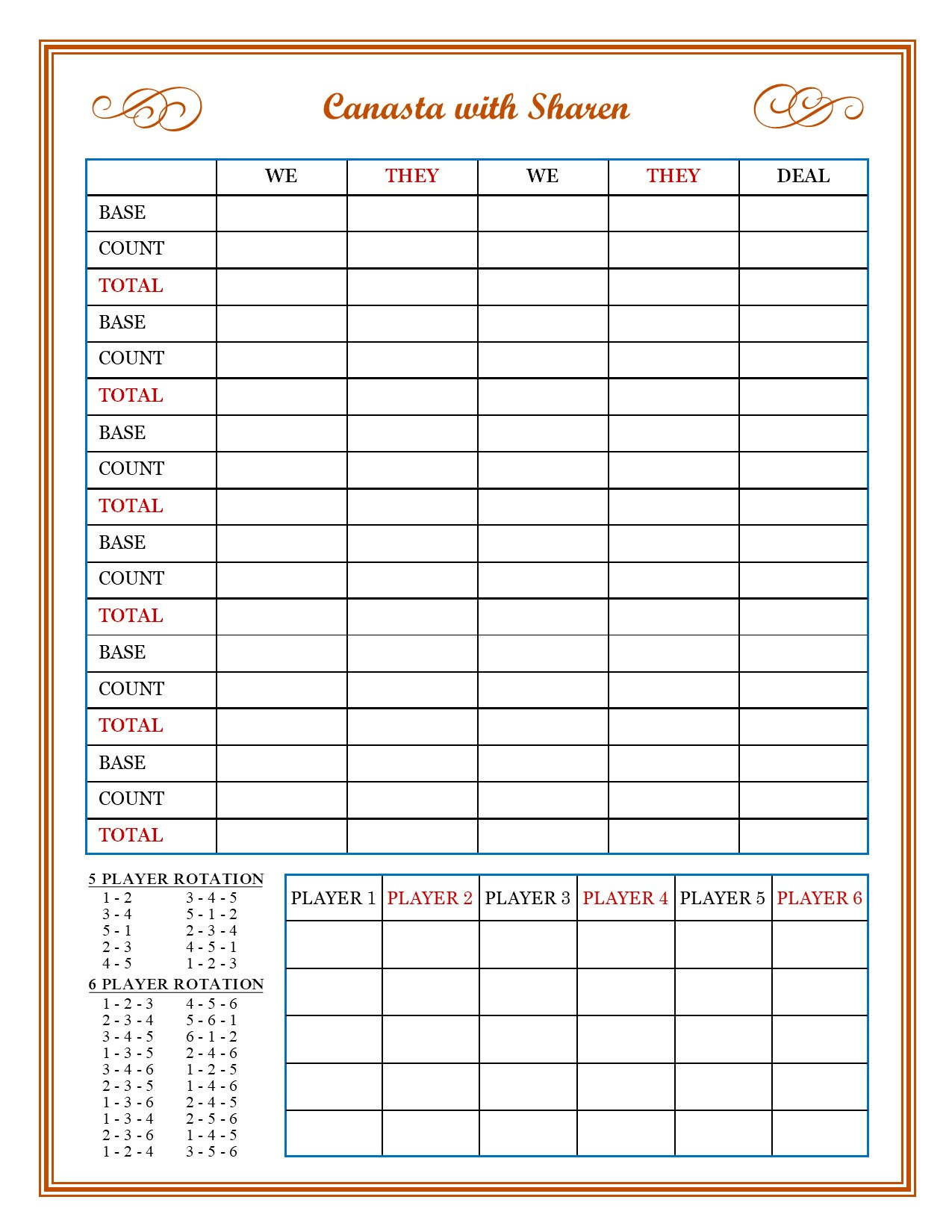 Personalized Large Canasta Score Pad, 8.5 X 11 Inches in Free Printable Canasta Score Sheet