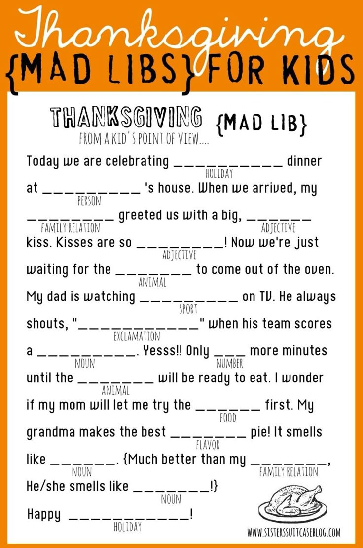 Pin Page in Free Printable Thanksgiving Mad Libs