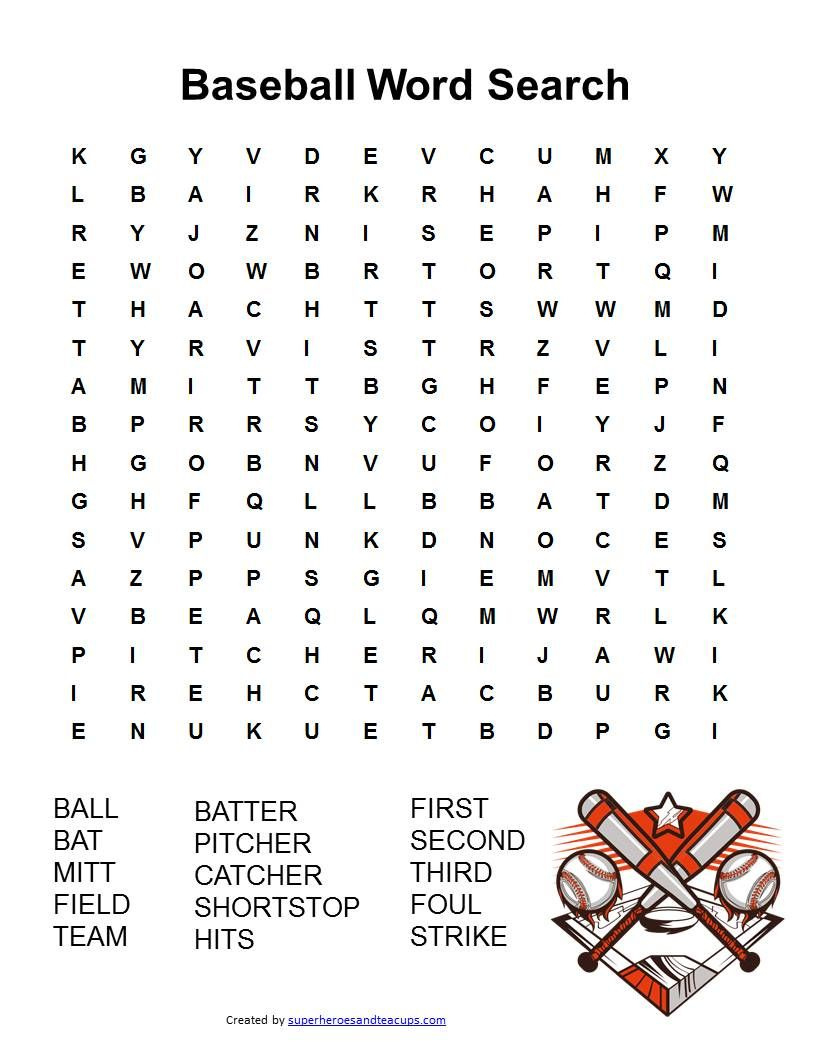 Pin Page inside Baseball Word Search Printable