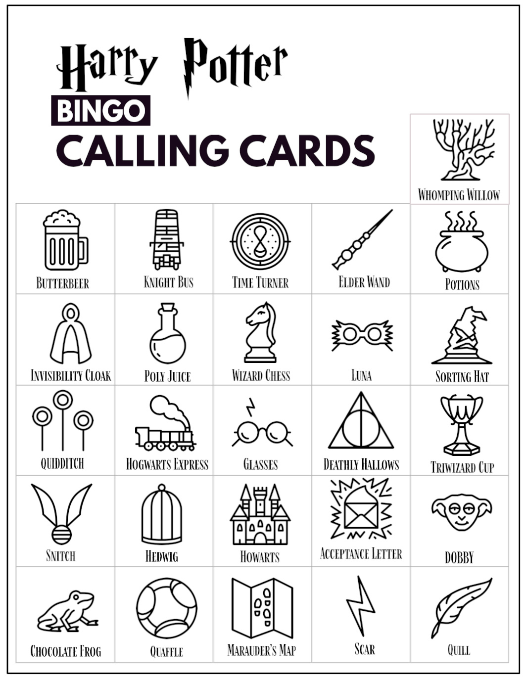 Pin Page throughout Harry Potter Bingo Card