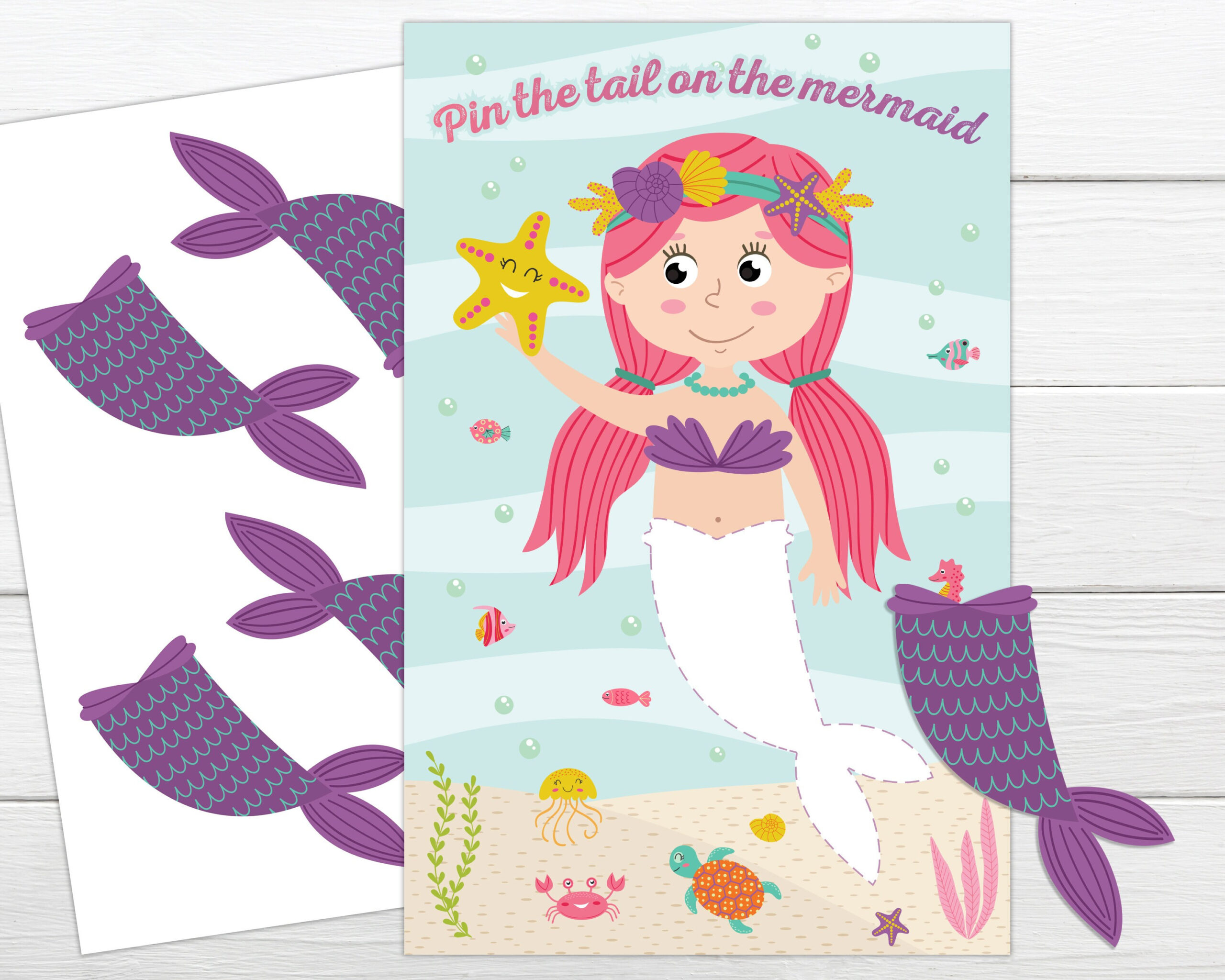 Pin The Tail On The Mermaid Printable Game. Instant Download regarding Pin the Tail on the Mermaid Free Printable