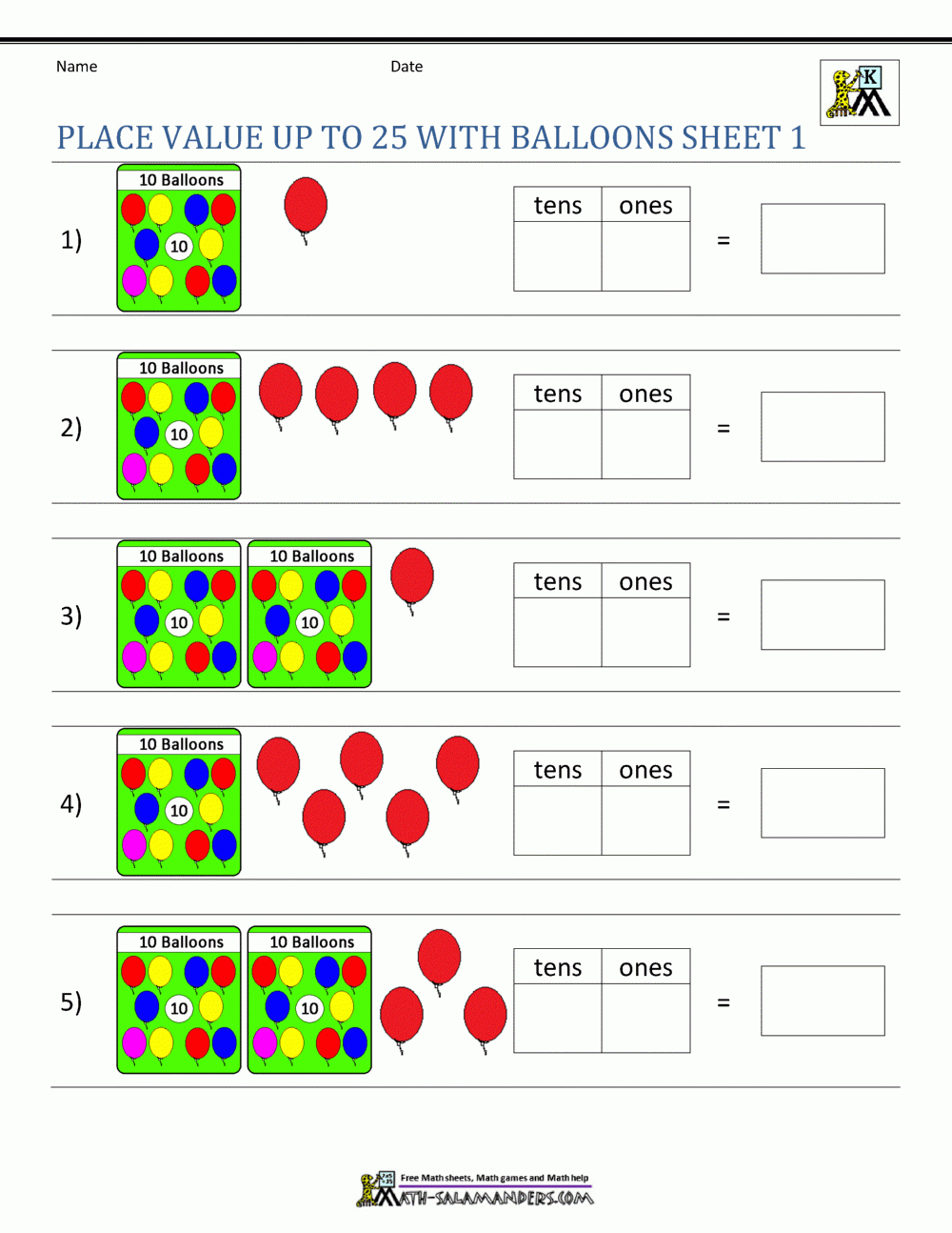 Place Value Worksheets For Kindergarten throughout Printable Kindergarten Place Value Worksheets