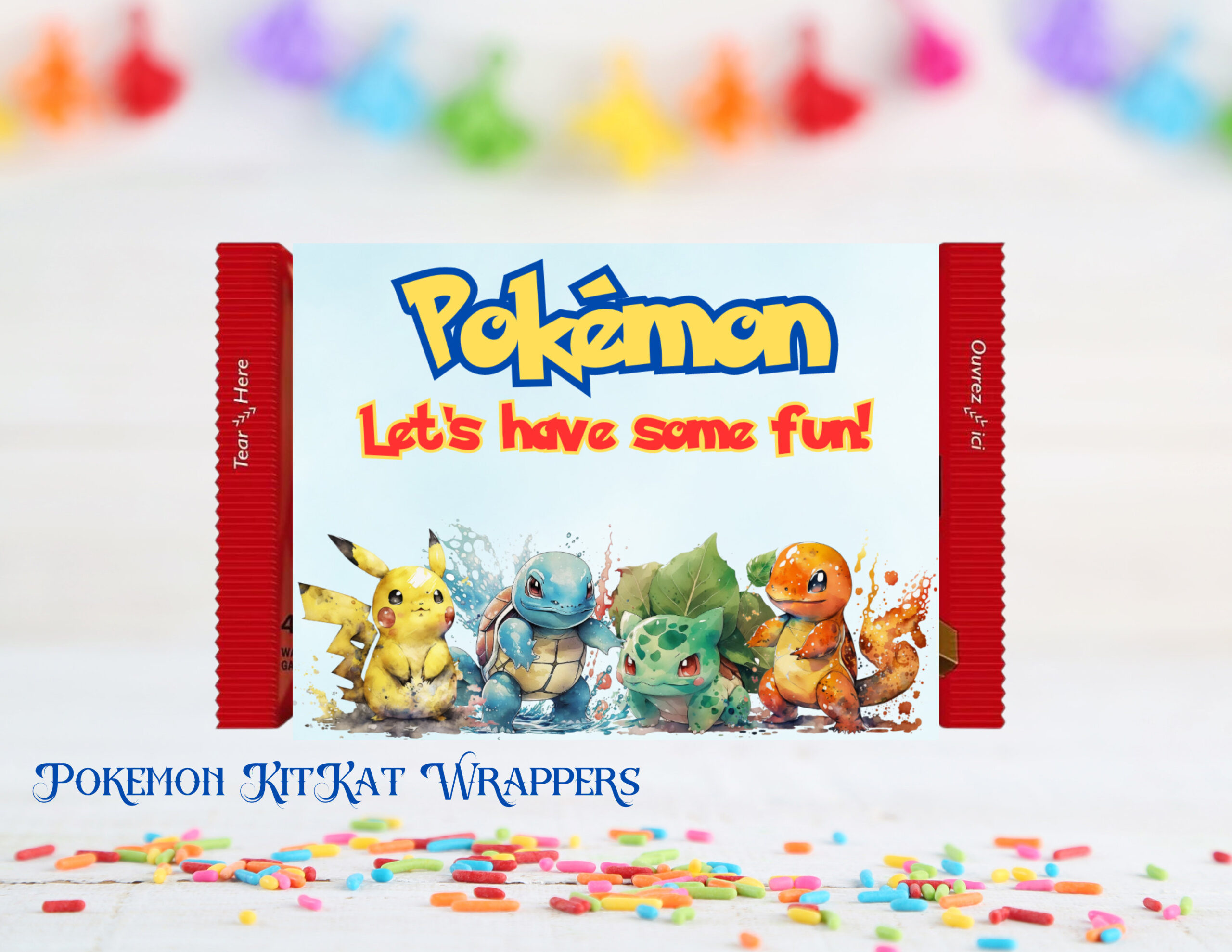 Pokemon Kitkat Printable Wrappers- Pokémon Printable Chocolate Bar Wrapper- Kit Kat Pokemon Design, Printable Wrapper, Kitkat Labels in Pokemon Kitkat Wrappers Free Printable