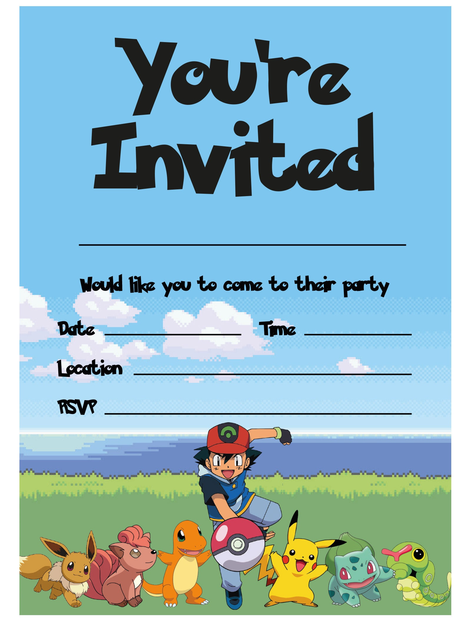 Pokemon Theme Birthday Party Invitations Pokemon Invites Children regarding Printable Birthday Invitations Pokemon