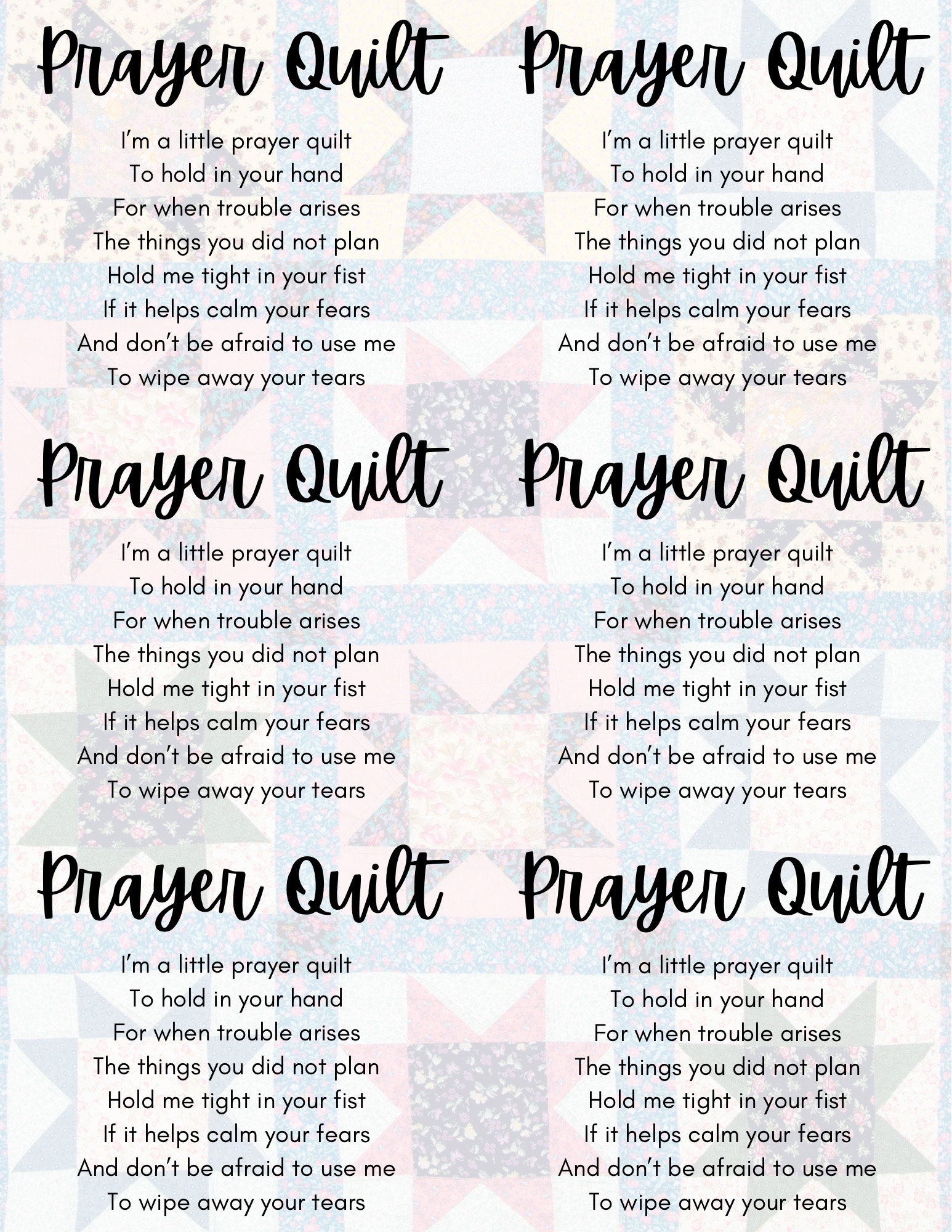 Prayer Quilt Printable - Etsy Uk with Free Printable Pocket Prayer Quilt Poem