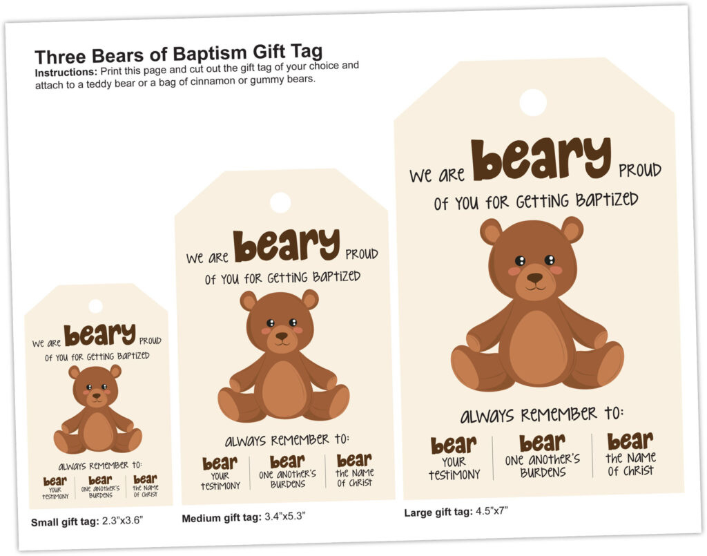 Print The Three Bears Of Baptism Gift Tag For Your Next Lds with 3 Bears Of Baptism Free Printable