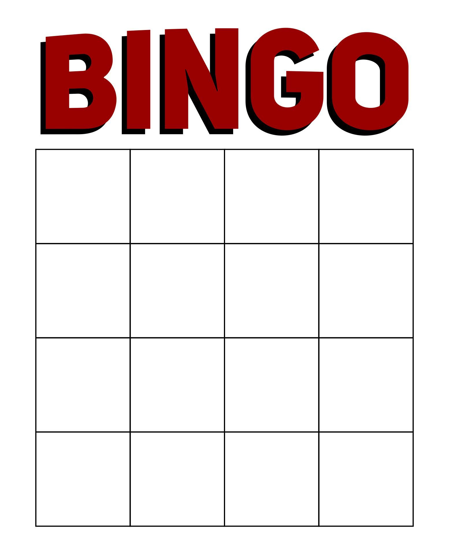 Printable Blank Bingo Cards Template 4 X 4 | Bingo Template, Bingo pertaining to Blank Bingo Card 4x4