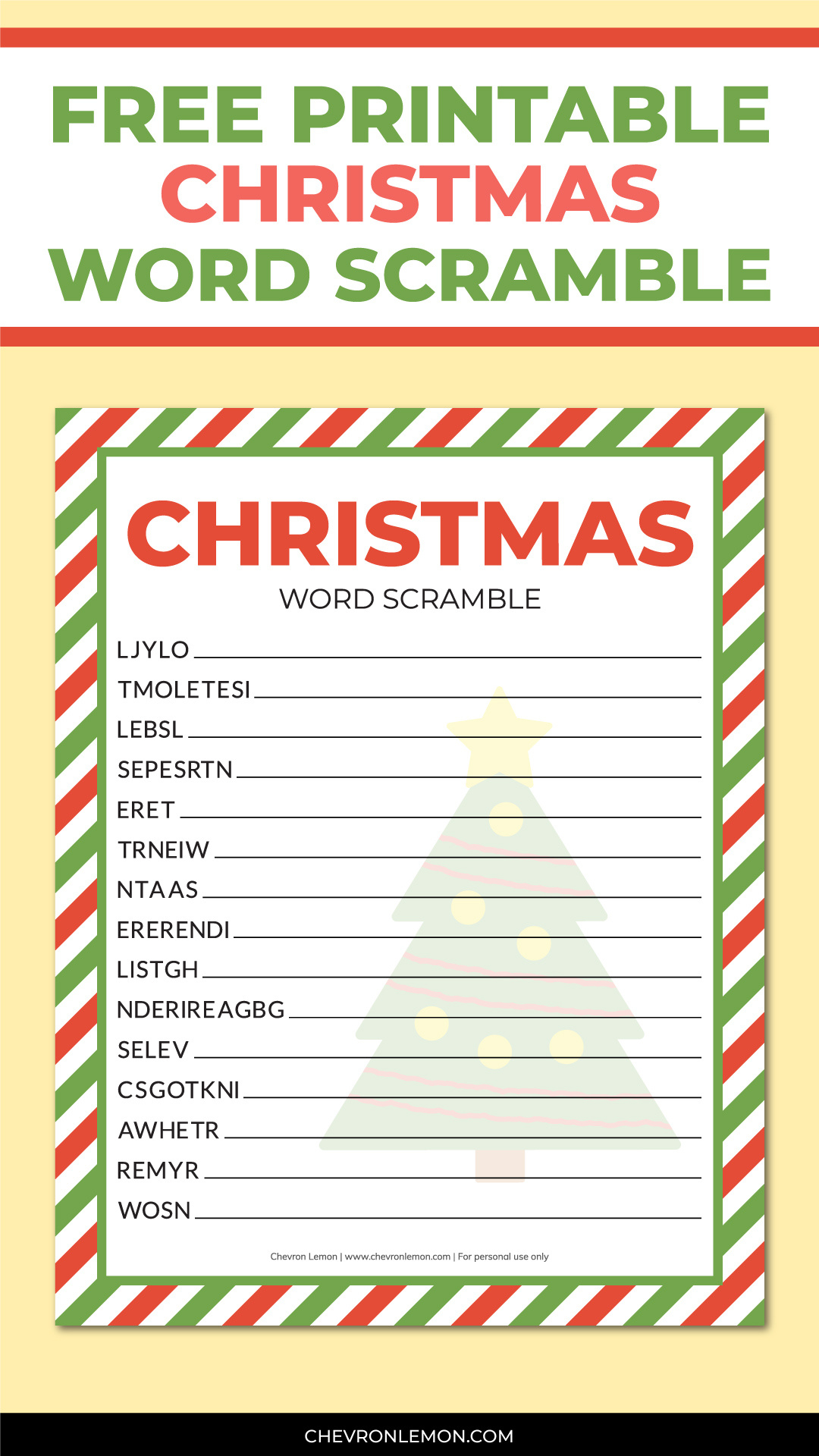 Printable Christmas Word Scramble - Chevron Lemon regarding Free Christmas Printable Word Scramble