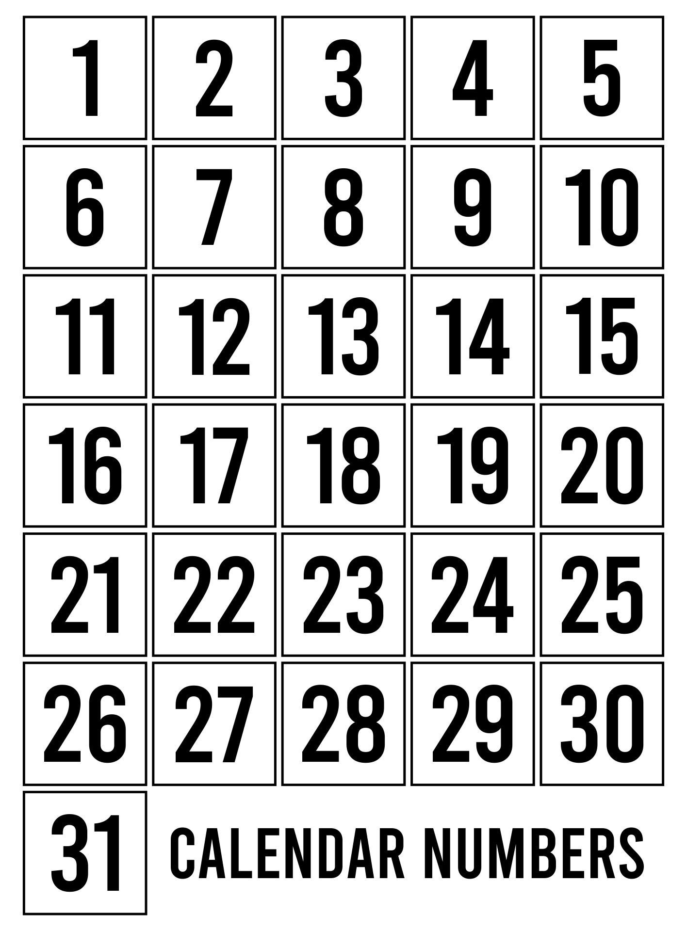 Printable December Calendar Numbers For Preschool Math inside Free Printable Calendar Numbers 1-31