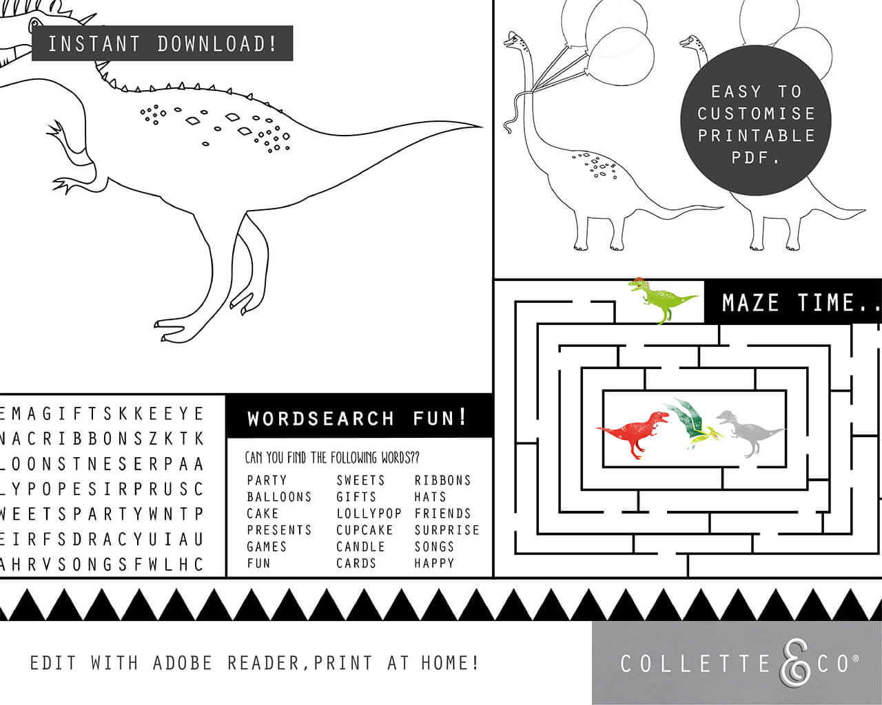 Printable Dinosaur Party Activity Sheets Coloring In - Instant Download | Collette &amp;amp; Co® with Dinosaur Party Printables Free