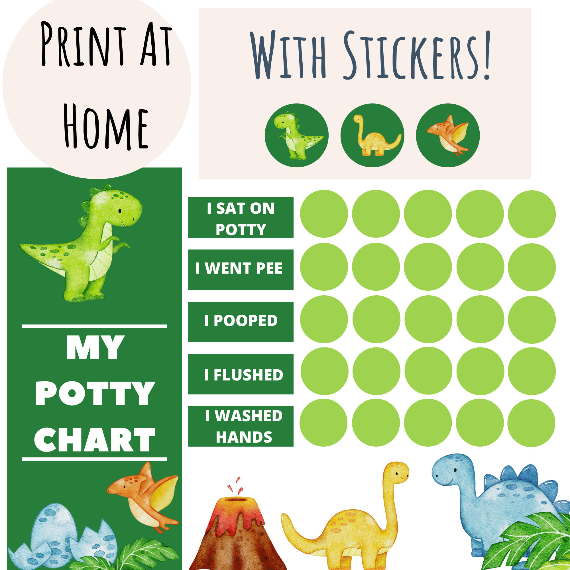 Printable Dinosaur Potty Training Chart With Stickers Instant in Free Printable Dinosaur Potty Training Chart