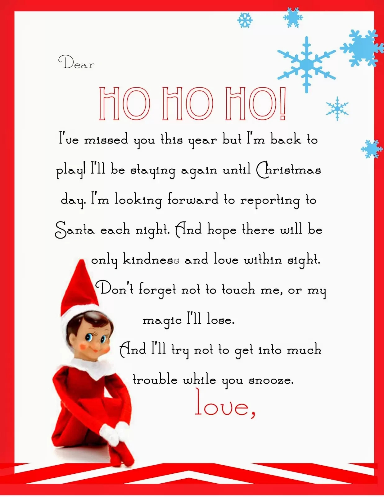 Printable Elf On The Shelf Letters For The Holidays throughout Goodbye Letter From Elf Free Printable