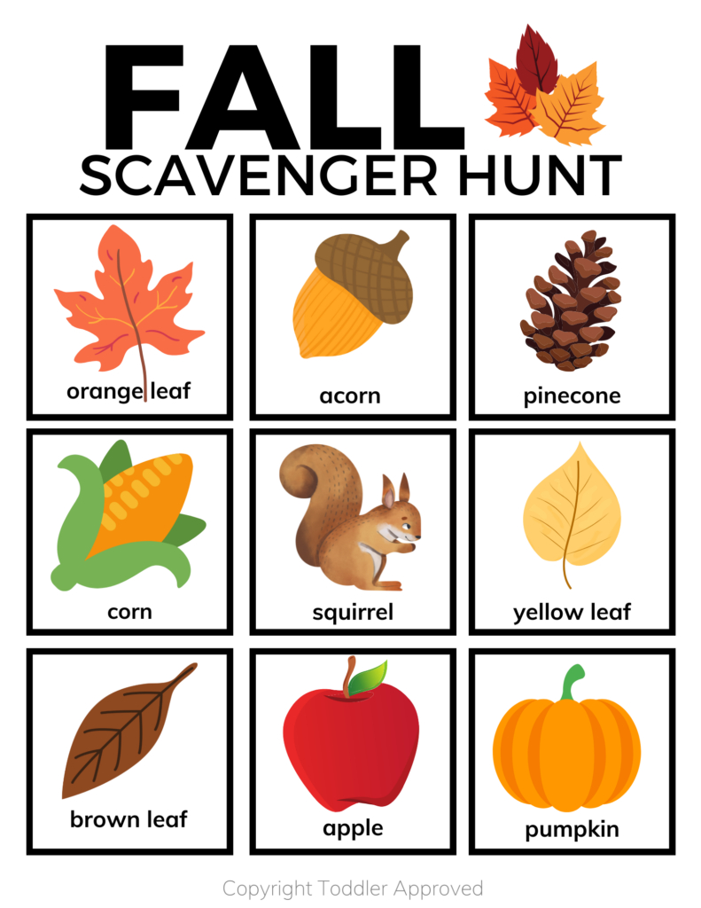 Printable Fall Scavenger Hunt - Toddler Approved pertaining to Free Fall Scavenger Hunt Printable