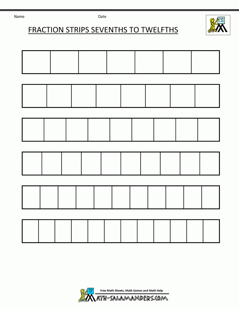 Printable Fraction Strips in Blank Fraction Bars Printable