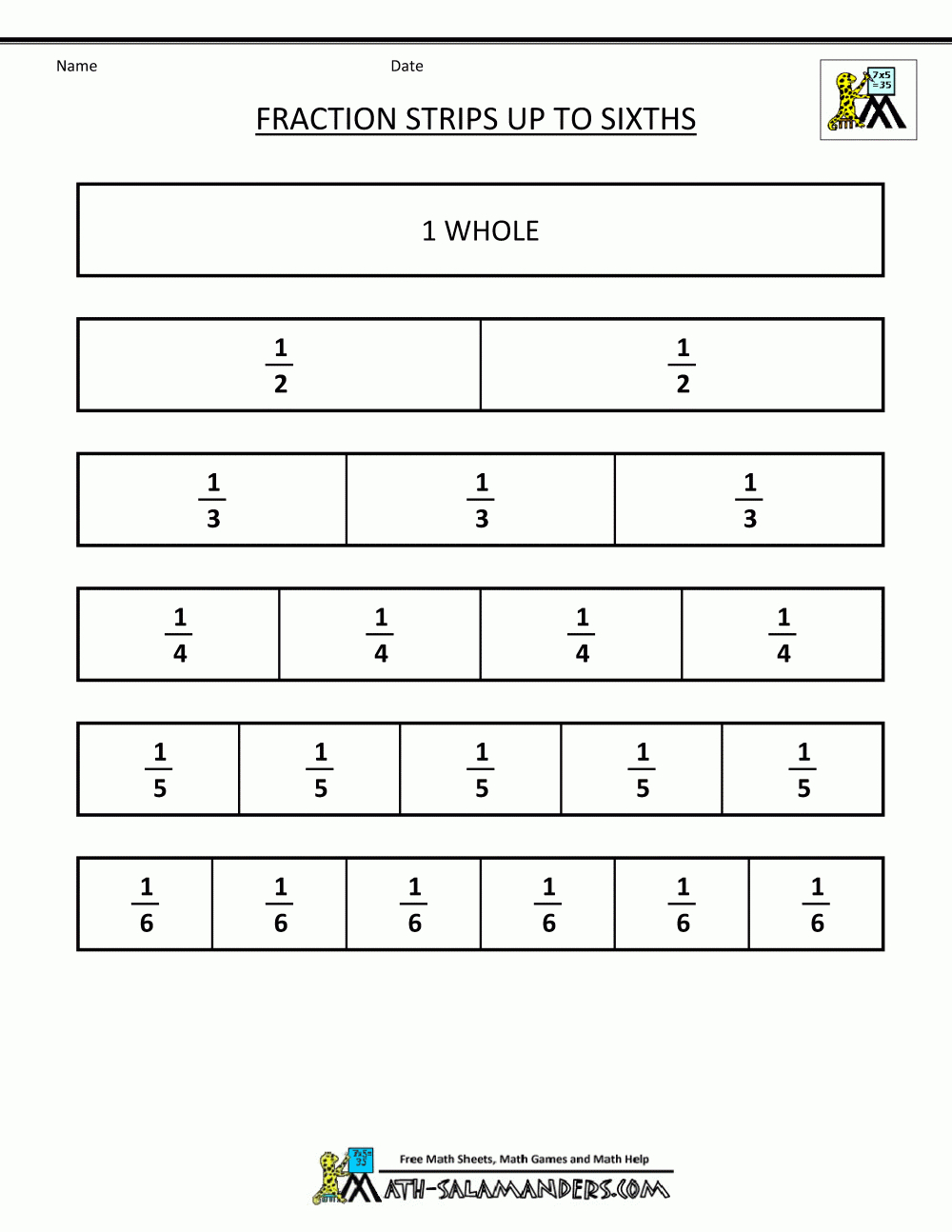 Printable Fraction Strips with Blank Fraction Bars Printable