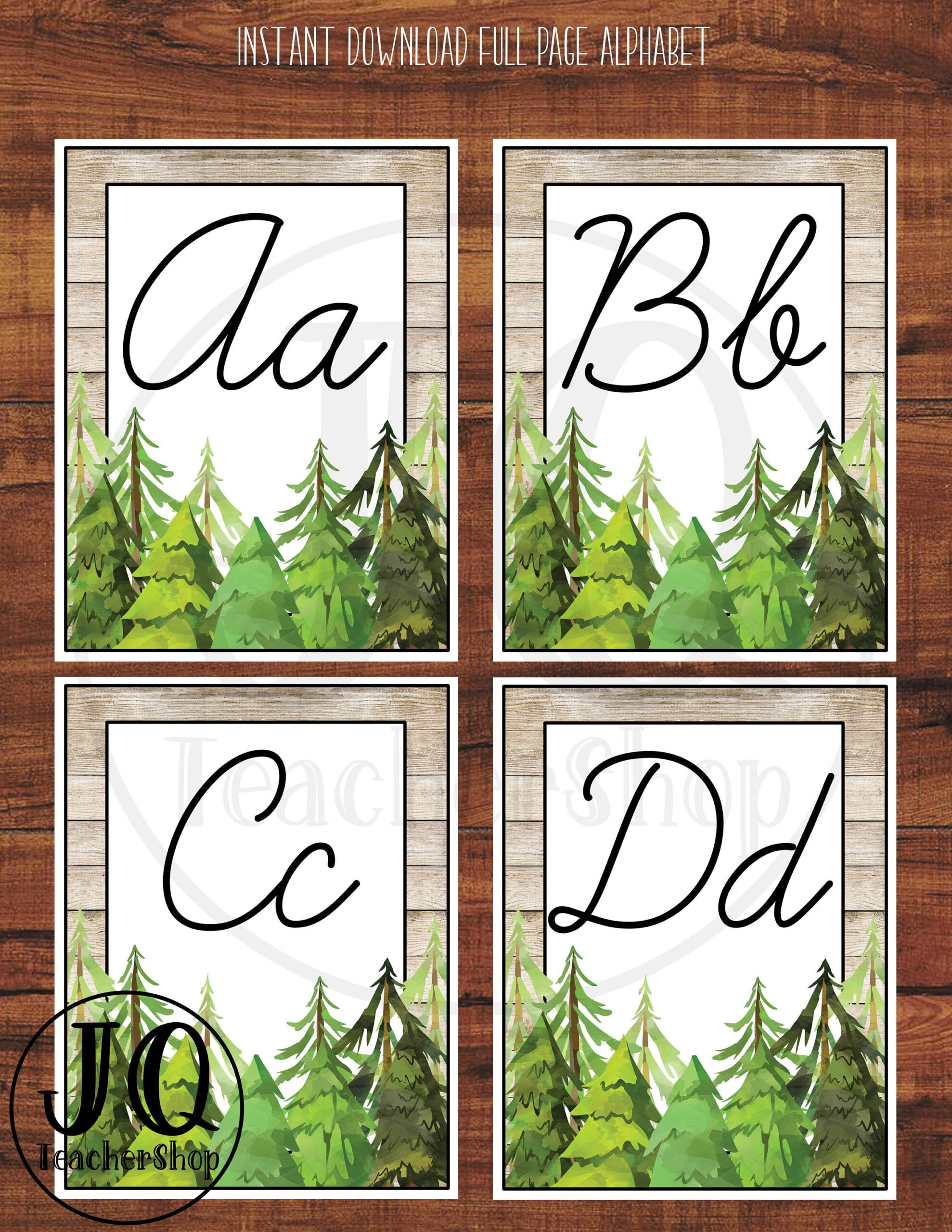 Printable Full Page Alphabet, Classroom Decor, Woodland Theme with regard to Printable Cursive Letters For Classroom Display