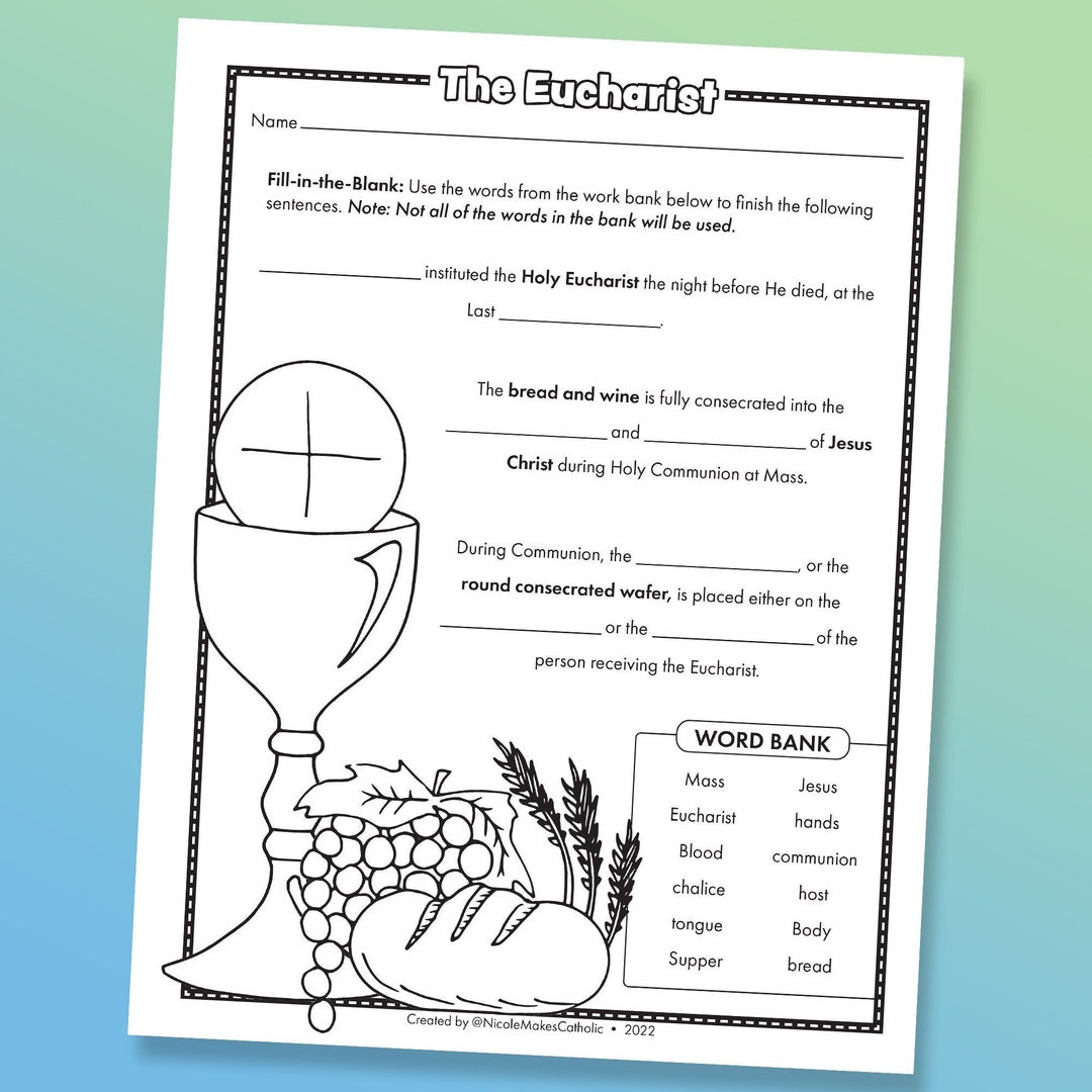 Printable Holy Eucharist Fill-In-The-Blanks Worksheet Digital pertaining to Free Printable First Communion Worksheets