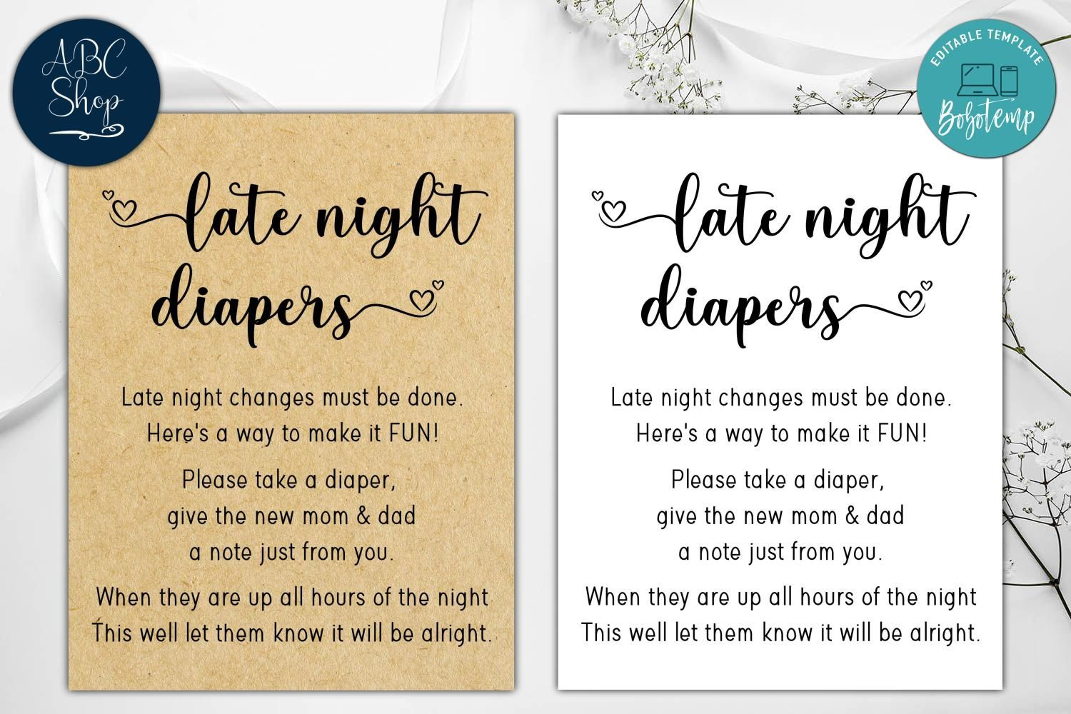 Printable Late Night Diapers Baby Shower Game Instant Download regarding Late Night Diaper Notes Free Printable