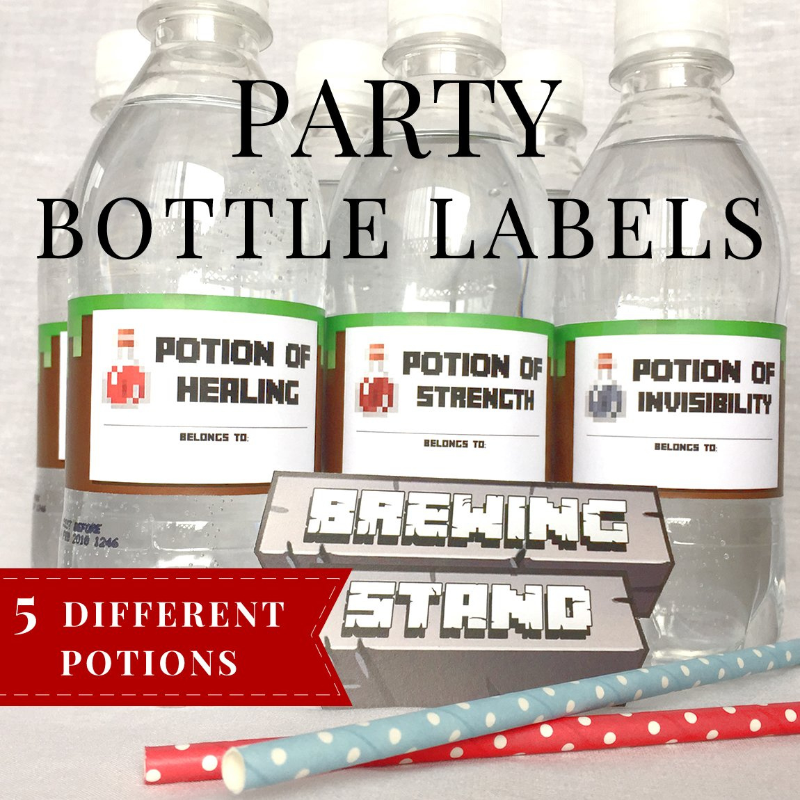 Printable Minecraft Bottle Labels - Minecraft Birthday Party Supplies within Free Printable Minecraft Water Bottle Labels