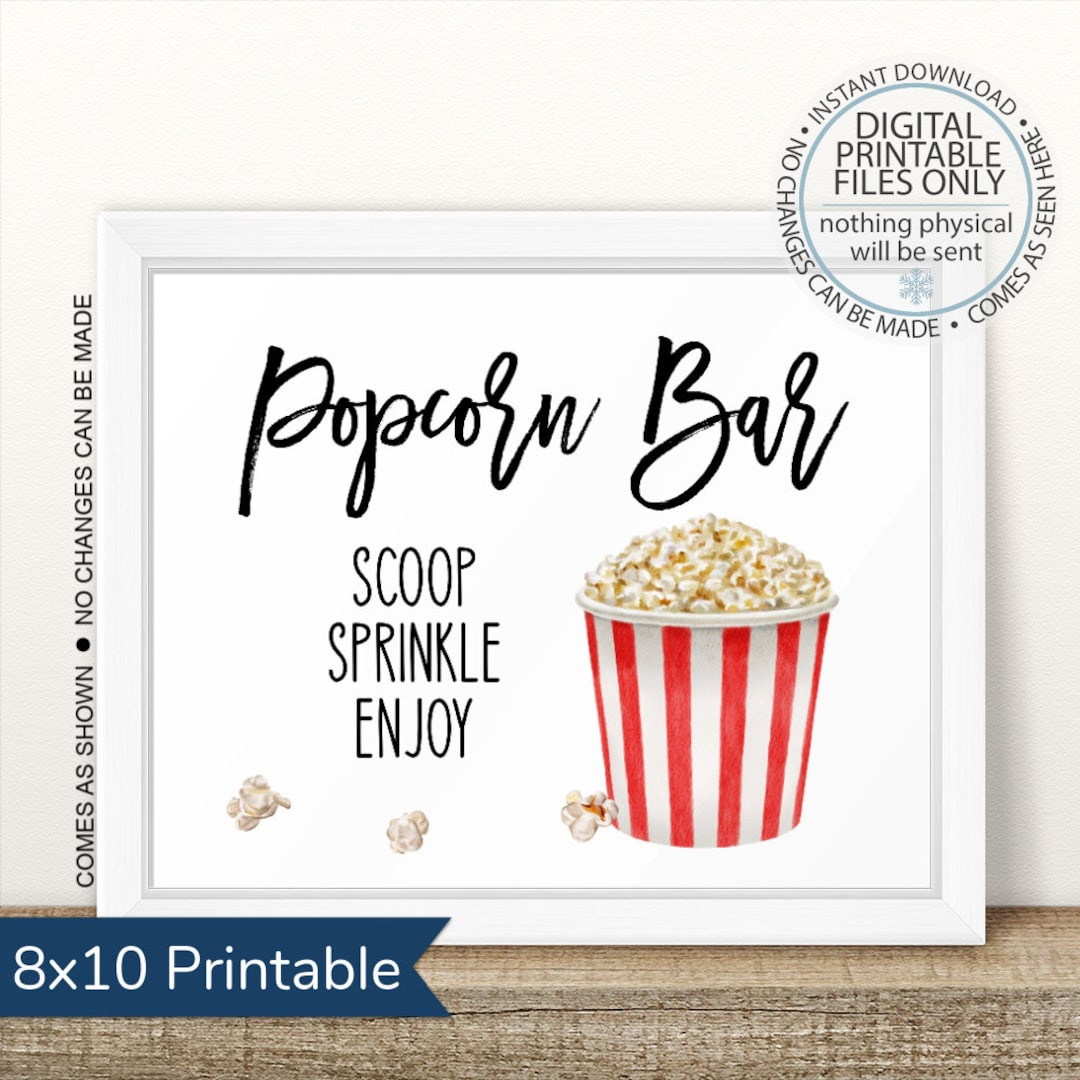 Printable Popcorn Bar Sign, Printable Popcorn Table Sign, Popcorn regarding Popcorn Sign Free Printable