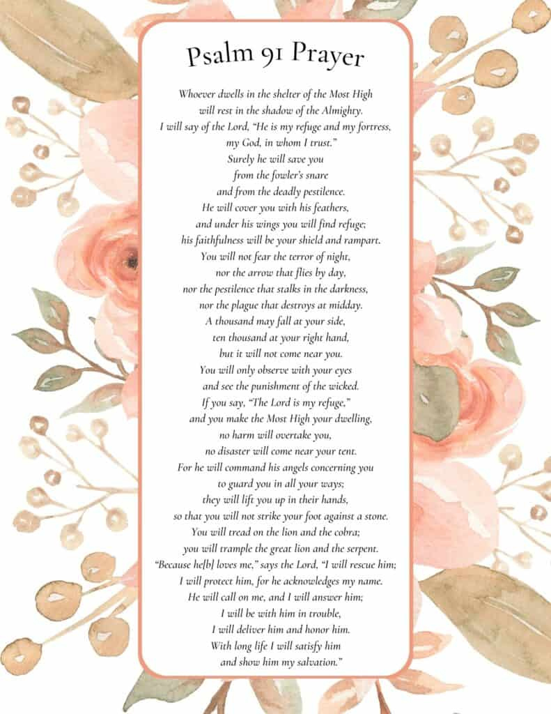Printable Psalm 91 Prayer Of Protection inside Free Printable Psalm 91 Printable Version