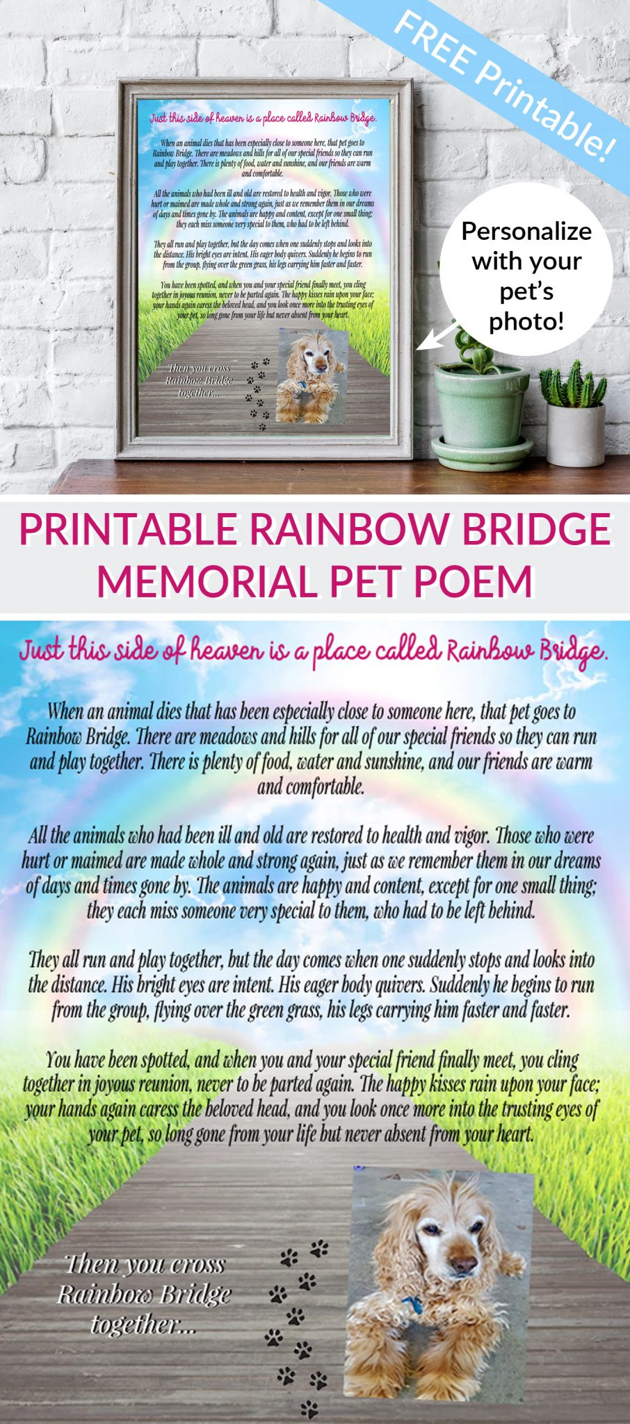 Printable Rainbow Bridge Memorial Pet Poem - For The Love Of Food pertaining to Free Printable Rainbow Bridge Poem