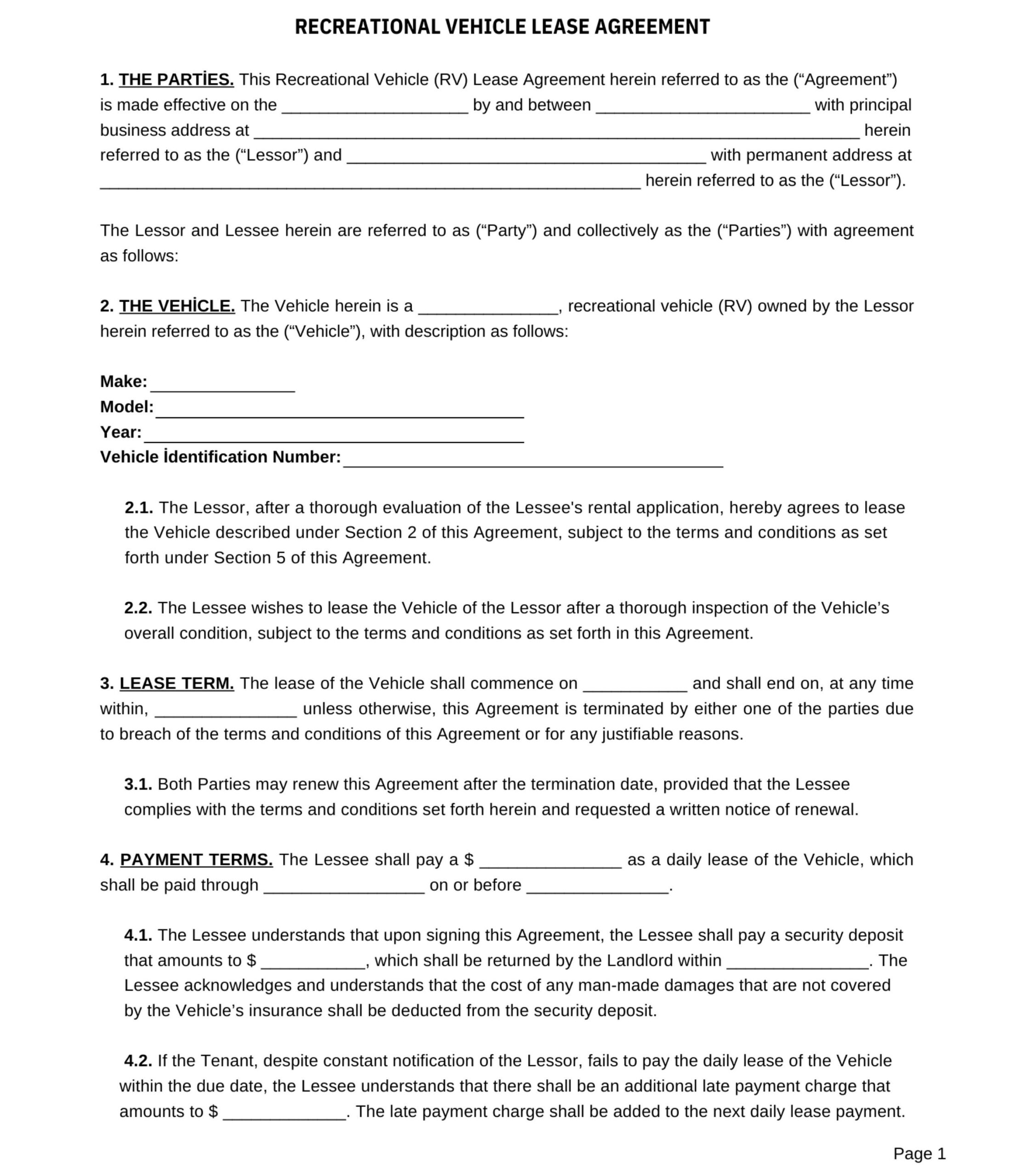 Printable Rv Rental Agreement, Short Term Rental Rv Camper Pdf throughout Free Printable Rv Rental Agreement