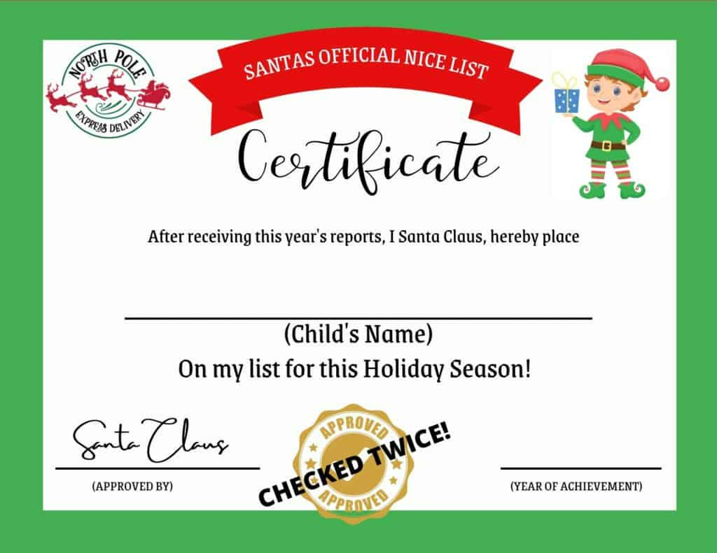 Printable Santa Nice List Certificate - My Printable Home with Printable Nice List Certificate Free