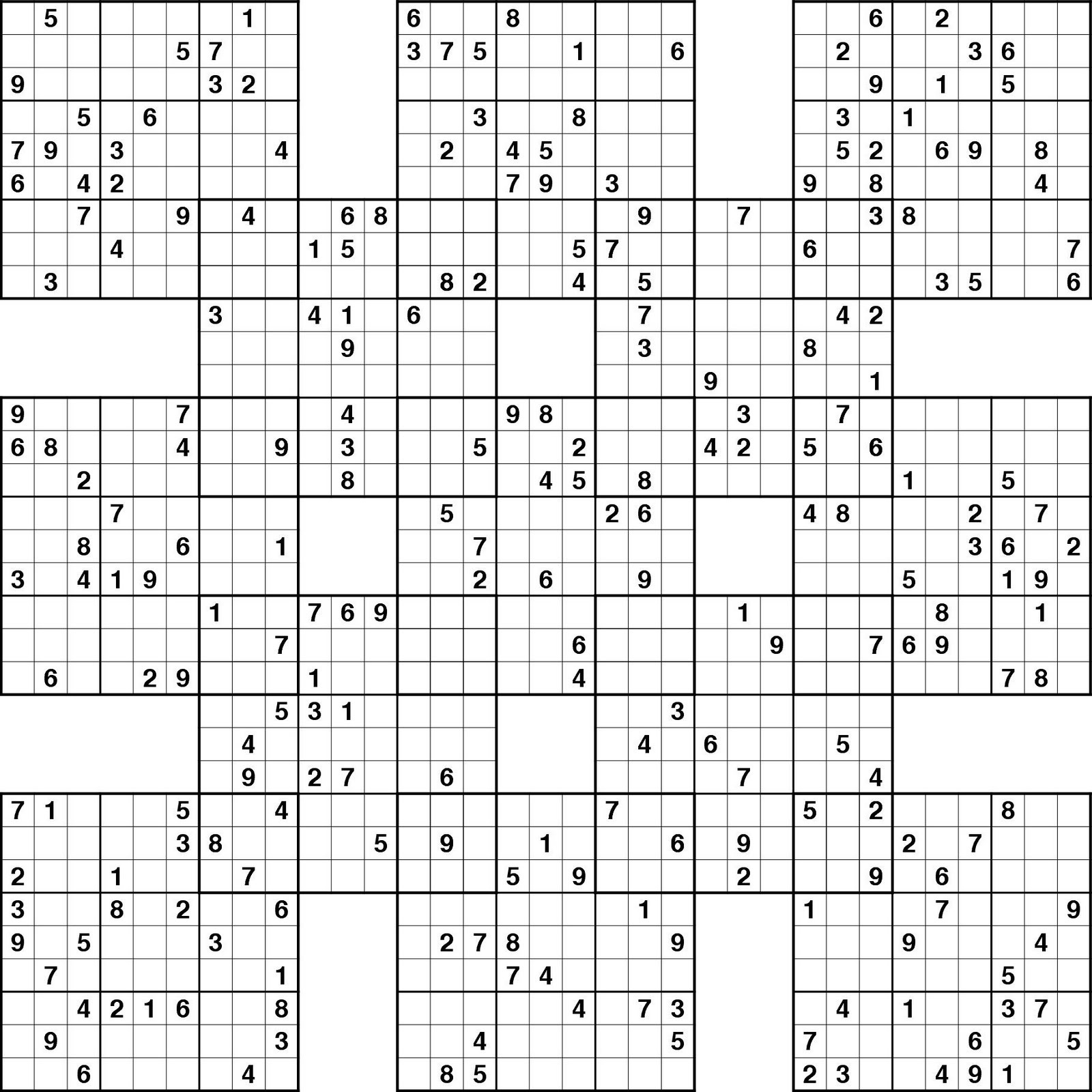 Printable Sudoku: Gattai 5 Samurai Puzzles To Print within Free Printable Samurai Sudoku Puzzles