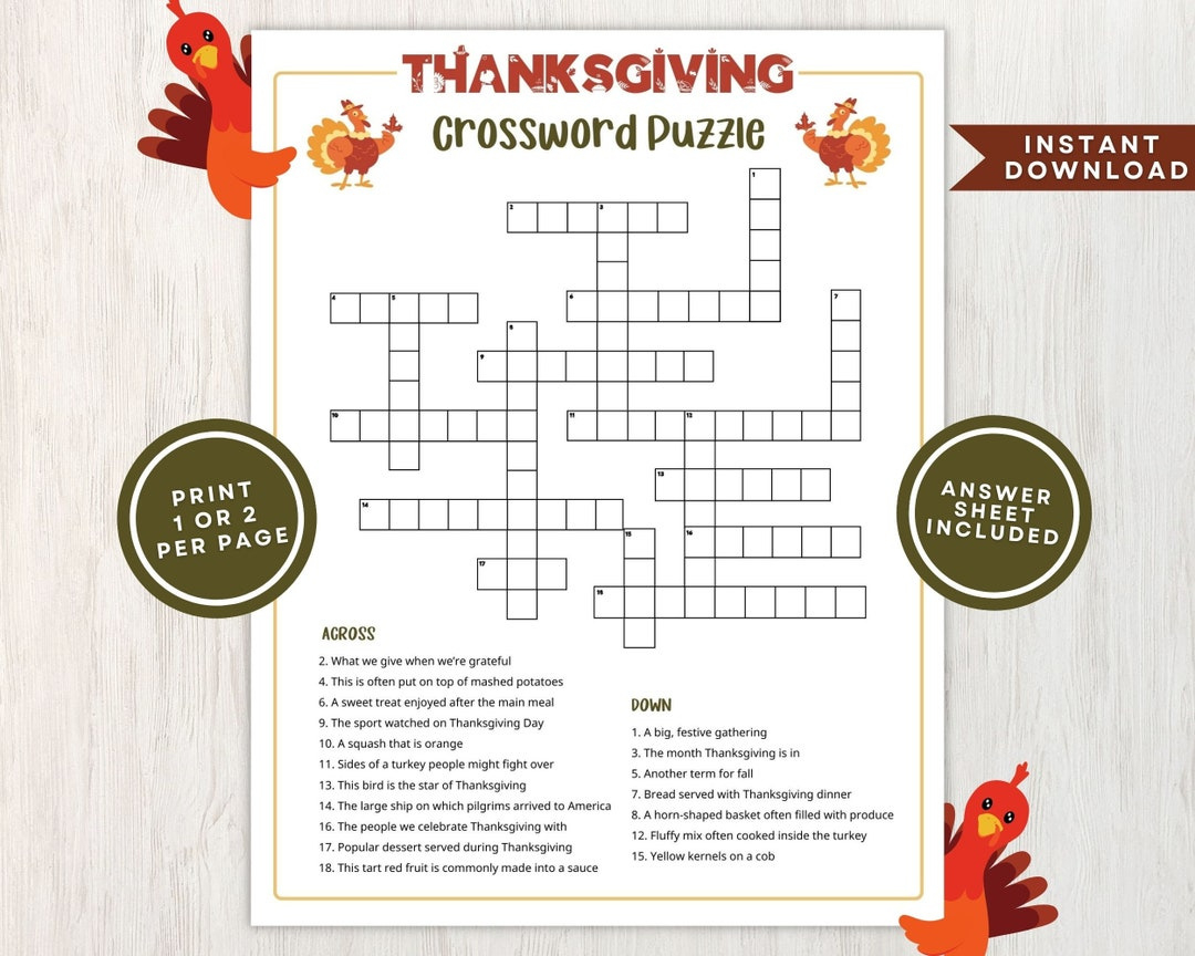 Printable Thanksgiving Crossword Puzzle For Kids And Adults for Crossword Puzzles Thanksgiving Printable