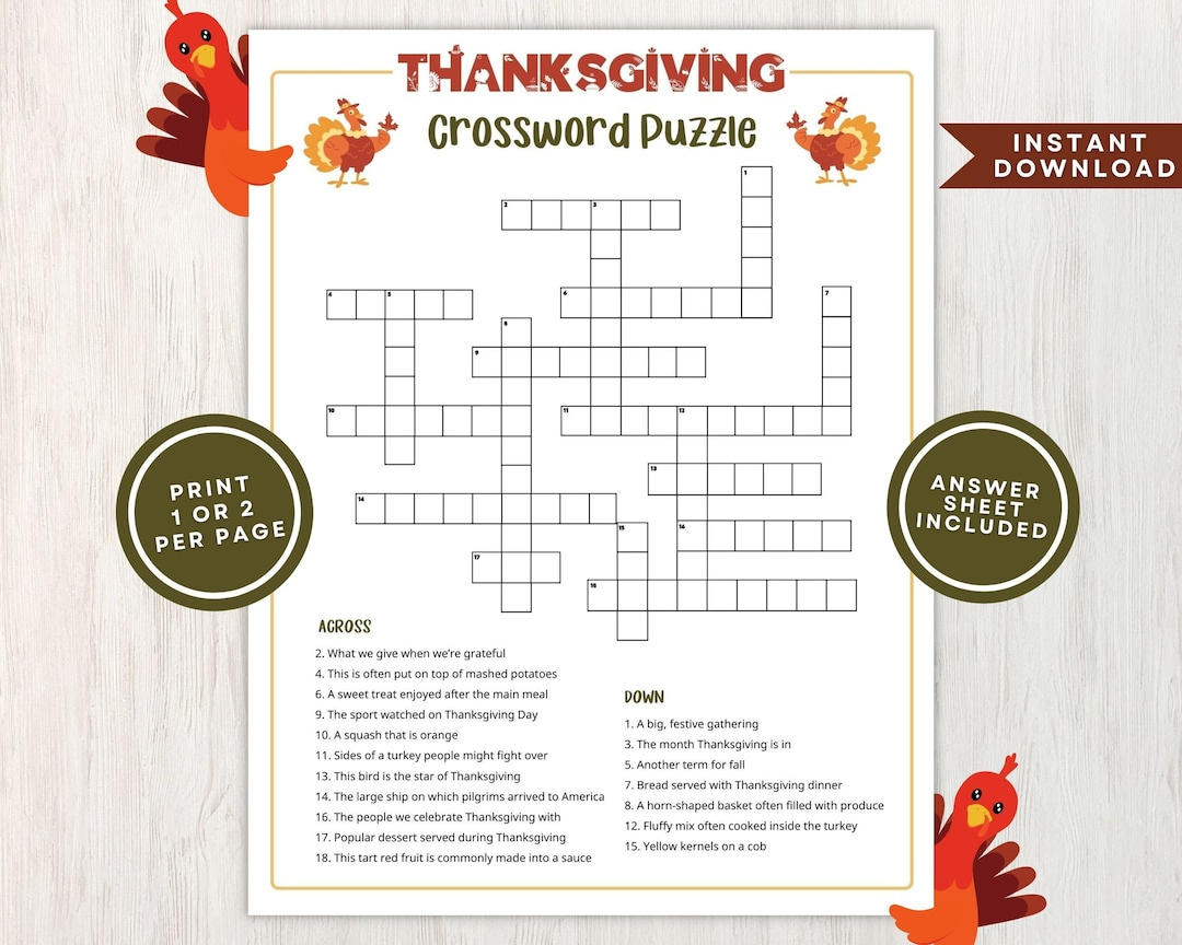 Printable Thanksgiving Crossword Puzzle For Kids And Adults pertaining to Thanksgiving Crossword Printable